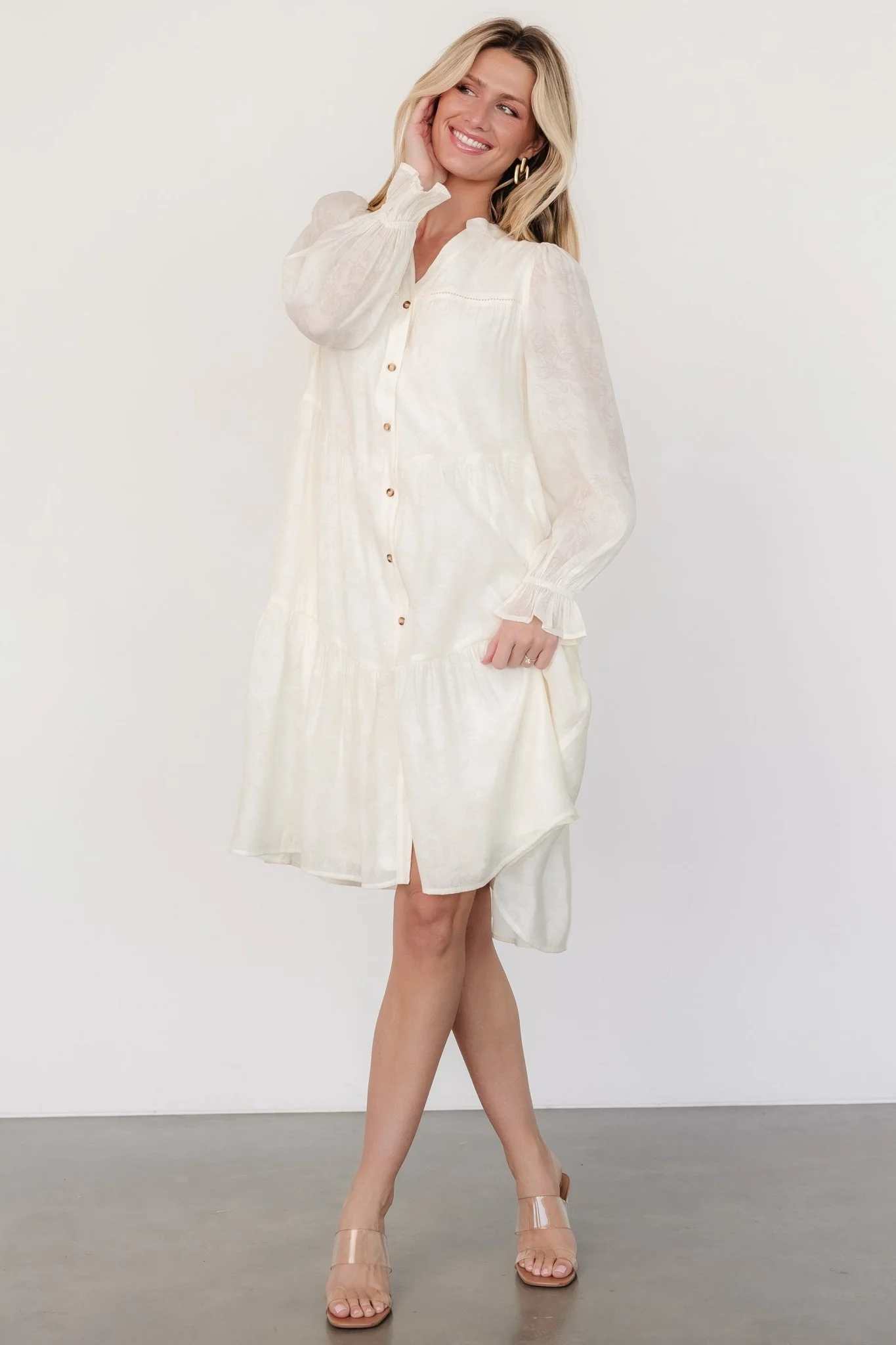 Brenna Button Midi Dress | Cream - Jamouz