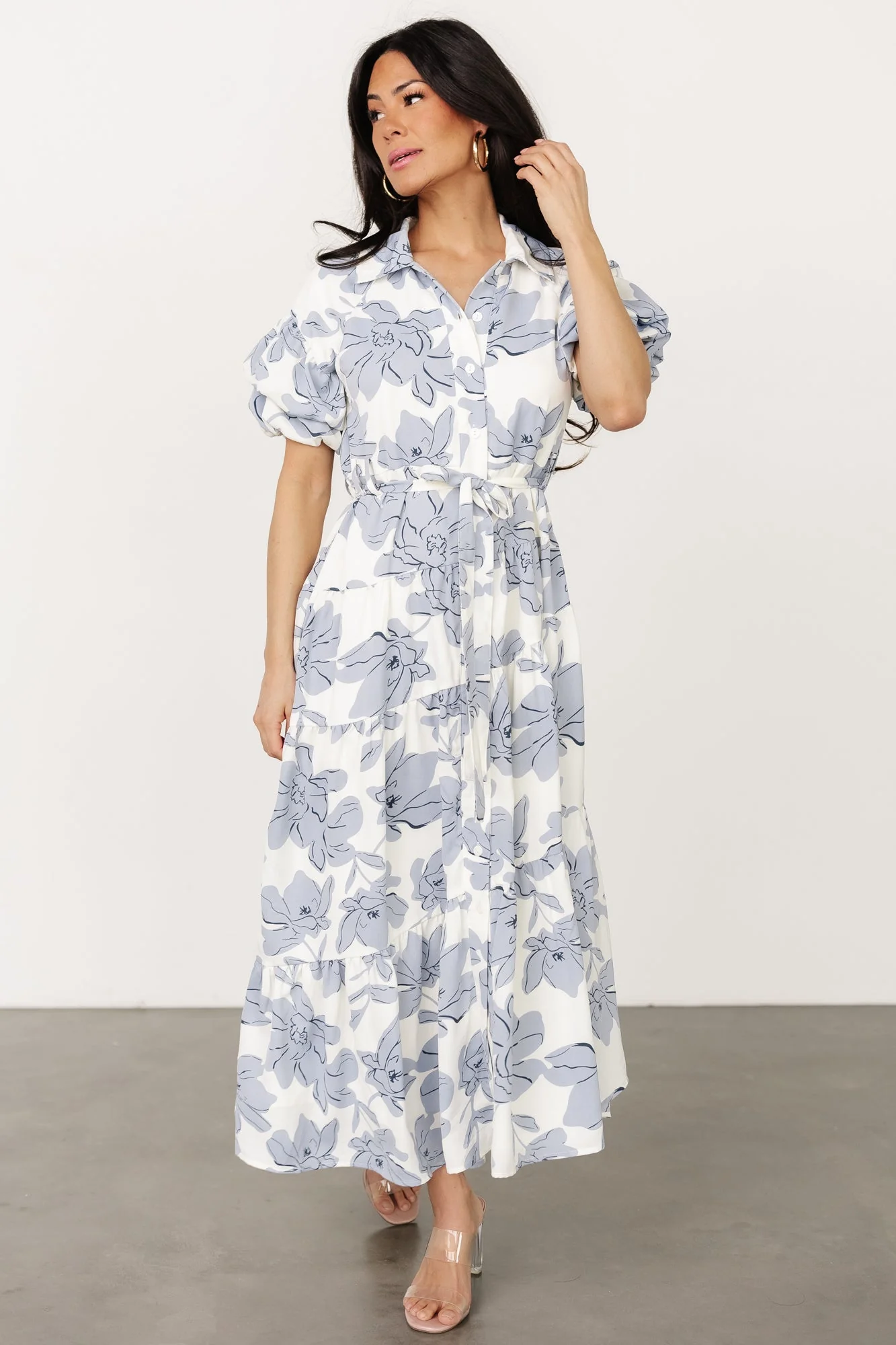 Albany Button Dress | Ivory + Blue - Jamouz
