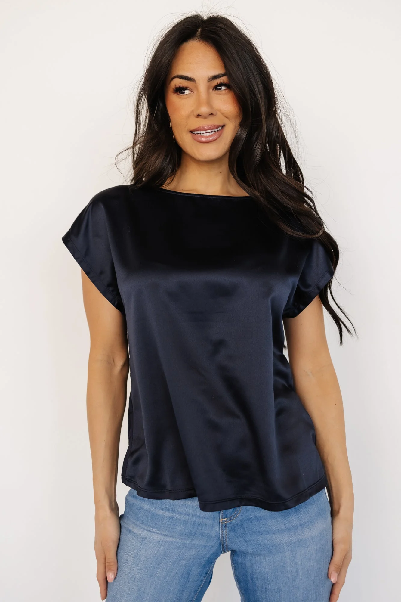 Leonie Satin Top | Navy - Jamouz