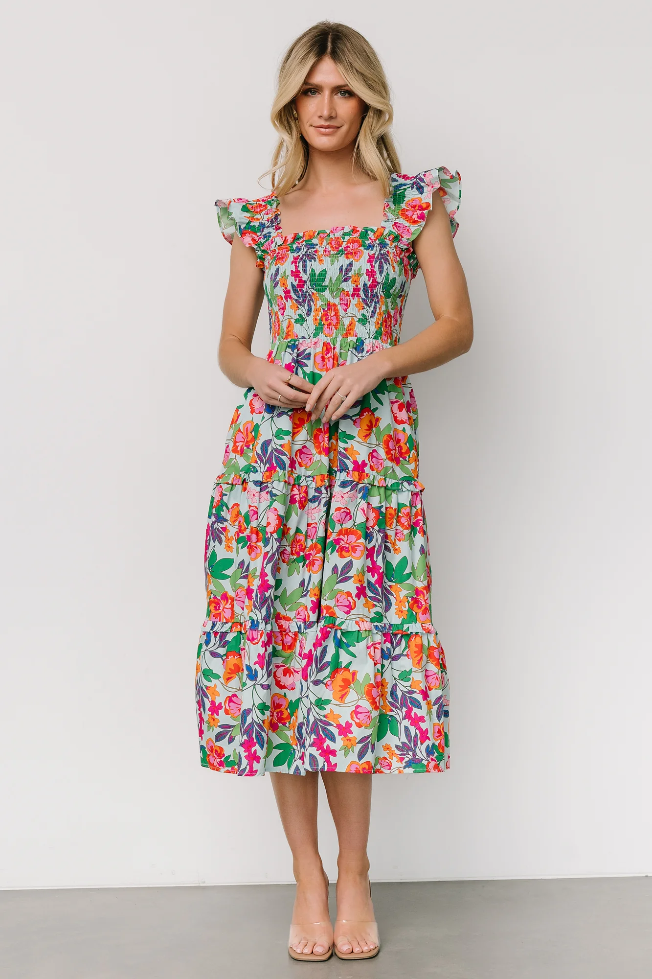 Harper Smocked Midi Dress | Blue Multi Floral - Jamouz
