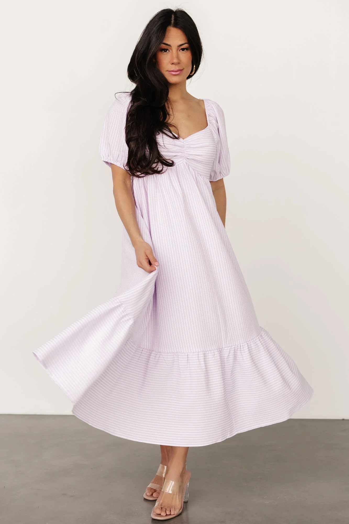 Poppy Midi Dress | Lavender + Off White - Jamouz