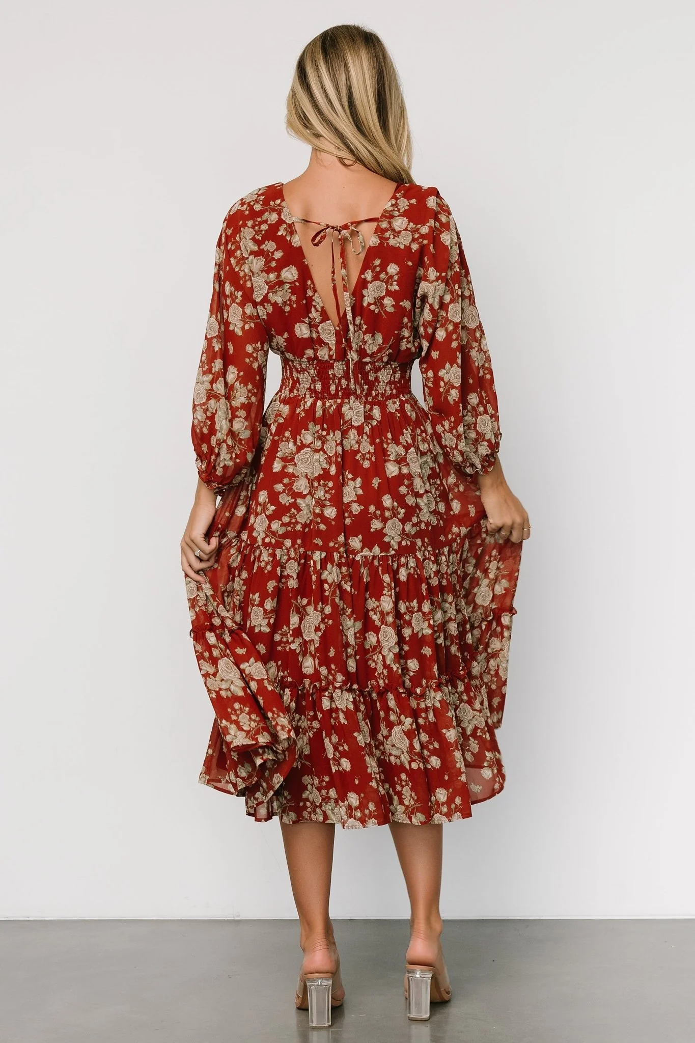 Coventry Tiered Midi Dress | Rust Floral - Jamouz