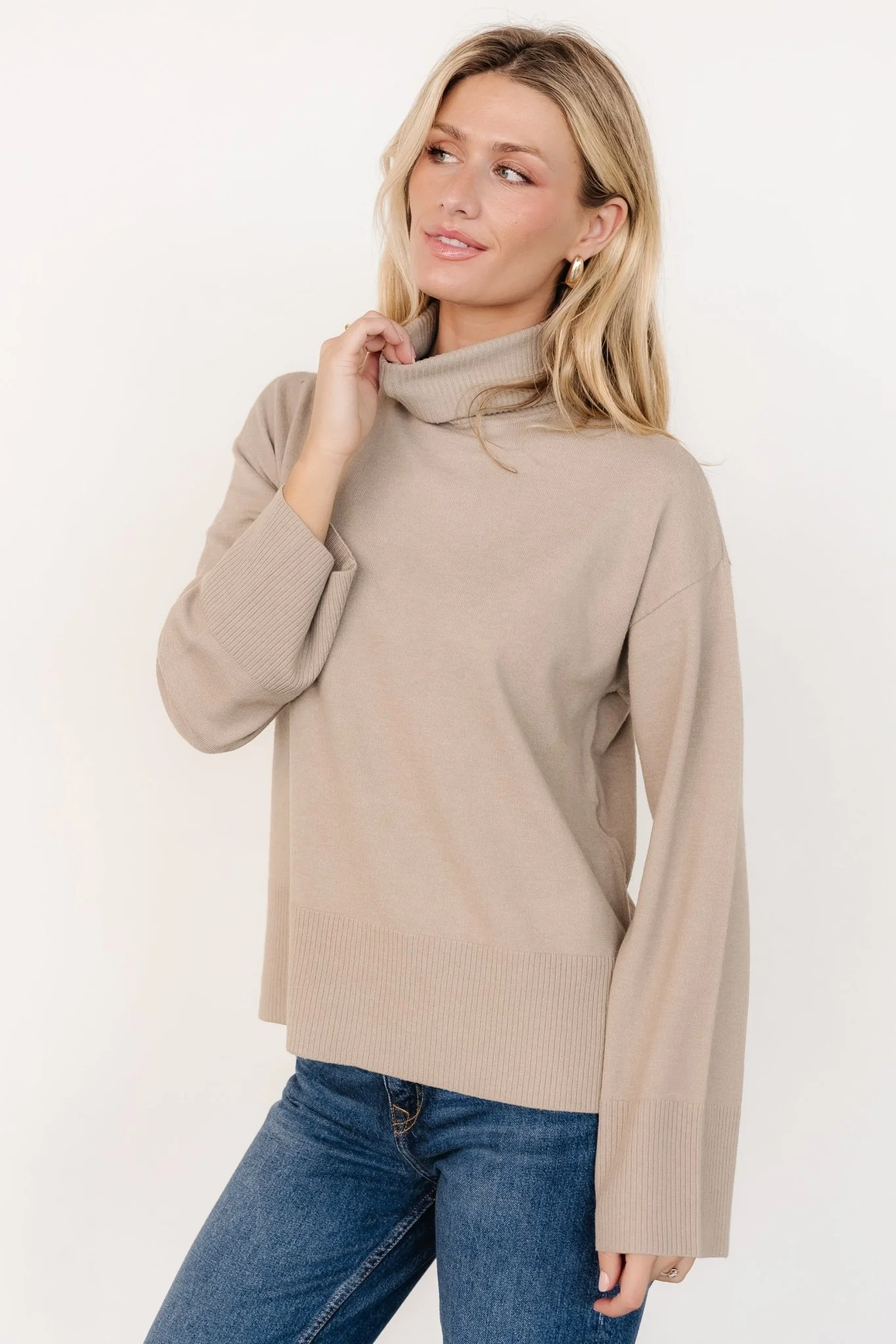Irene Turtleneck Sweater Top | Stone - Jamouz