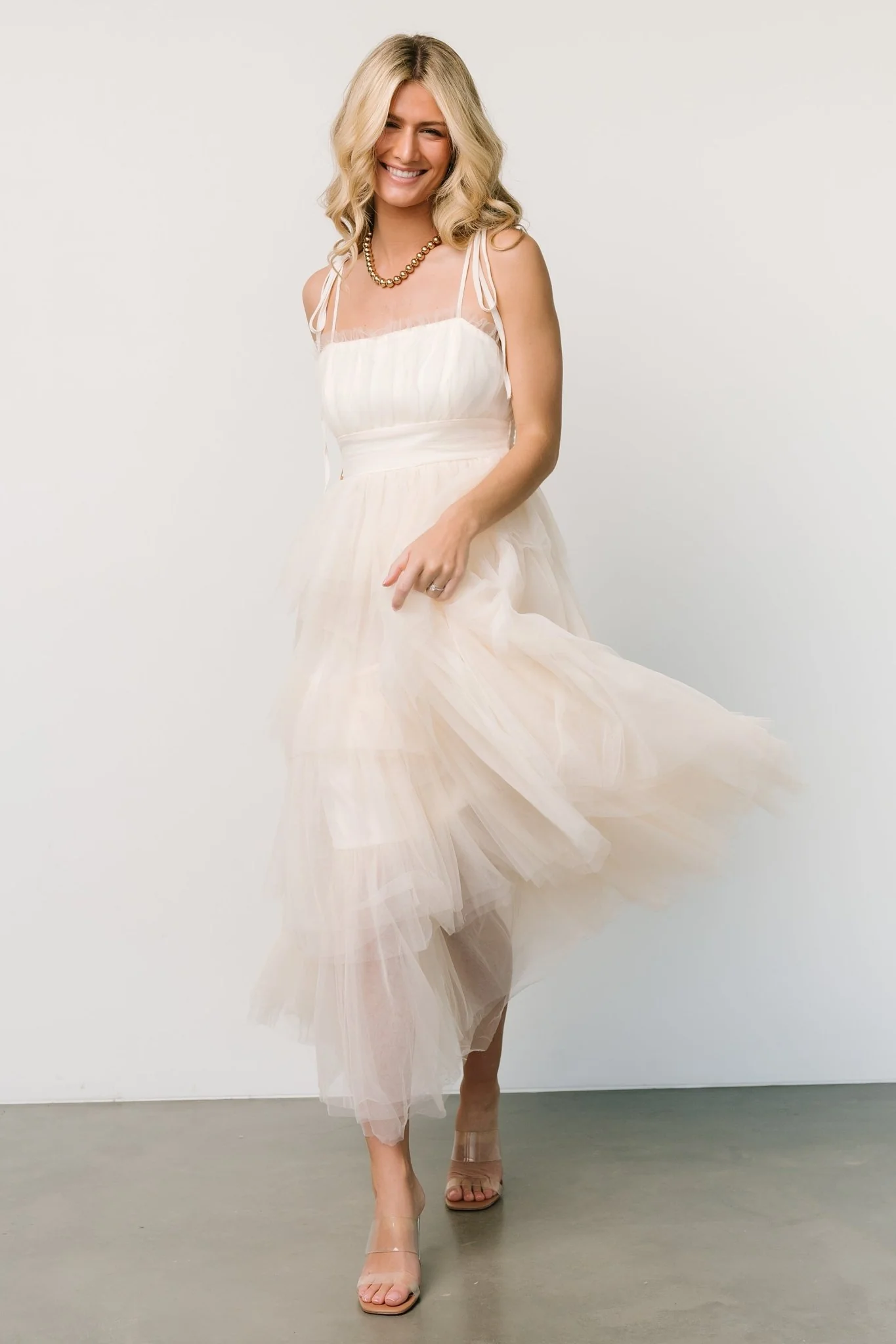 Alora Tulle Tiered Maxi Dress | Cream - Jamouz