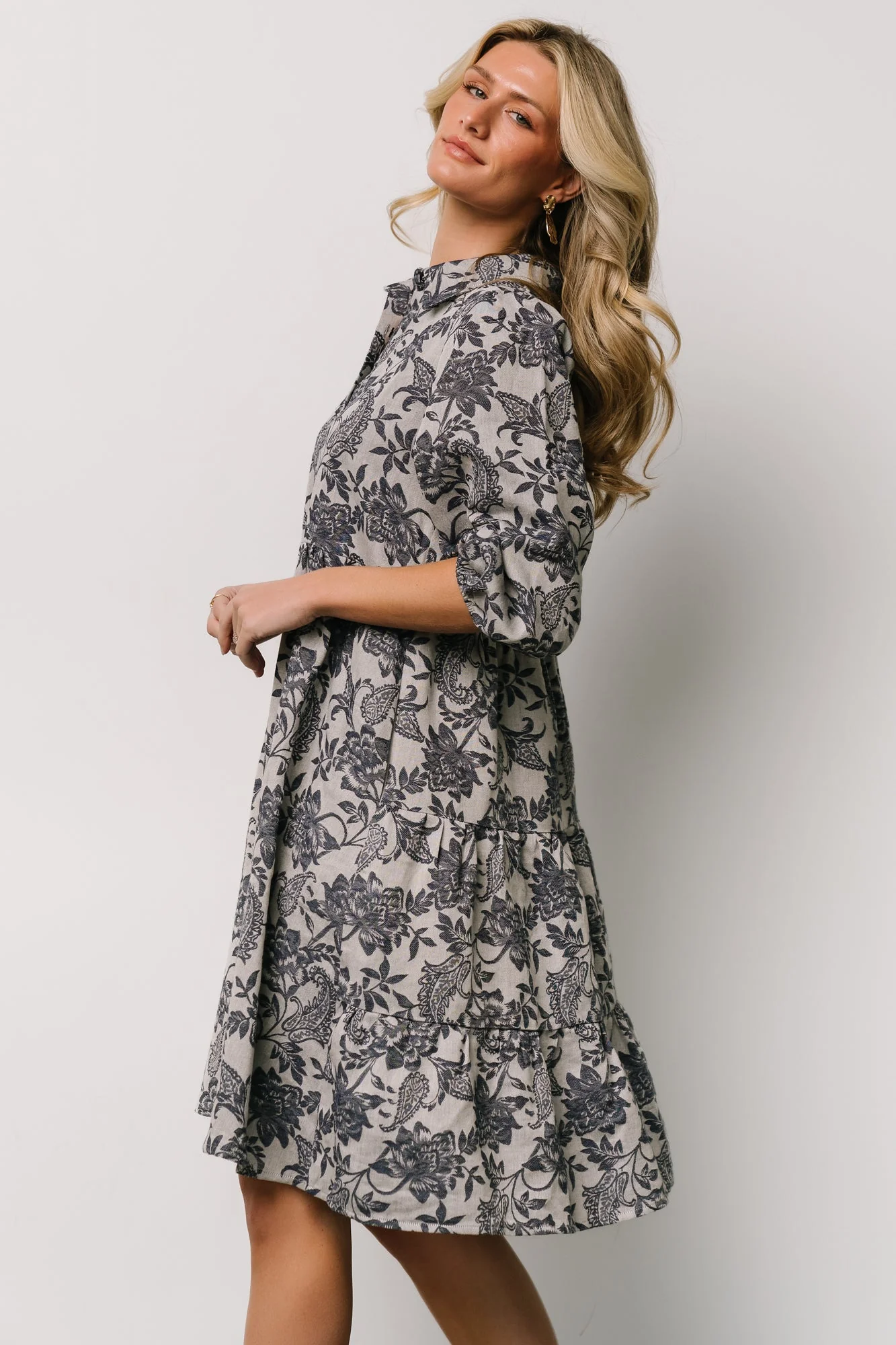 Dakota Babydoll Dress | Navy Print - Jamouz
