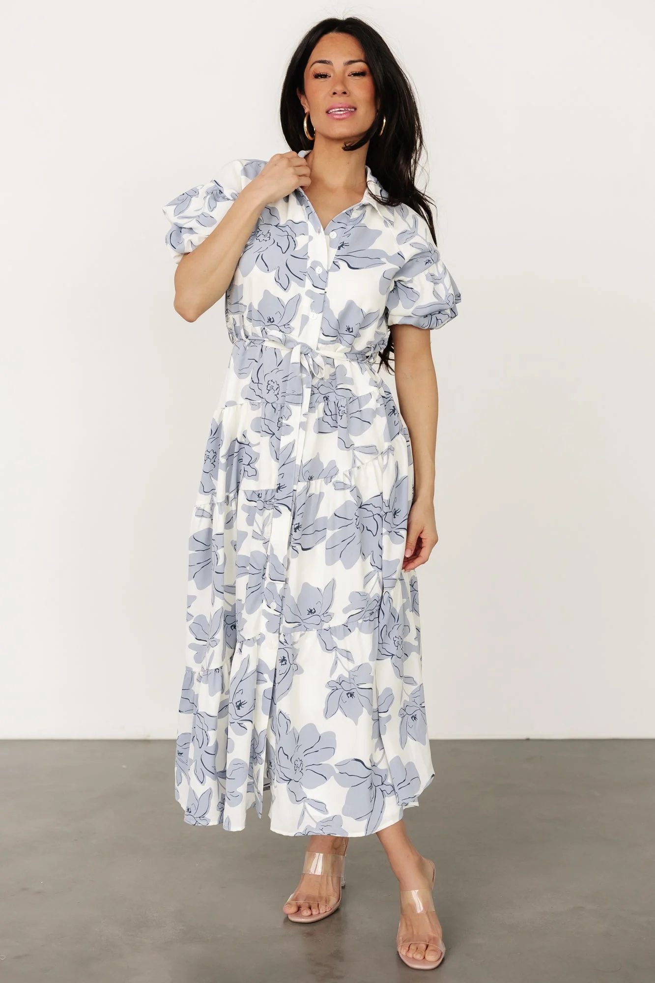Albany Button Dress | Ivory + Blue - Jamouz