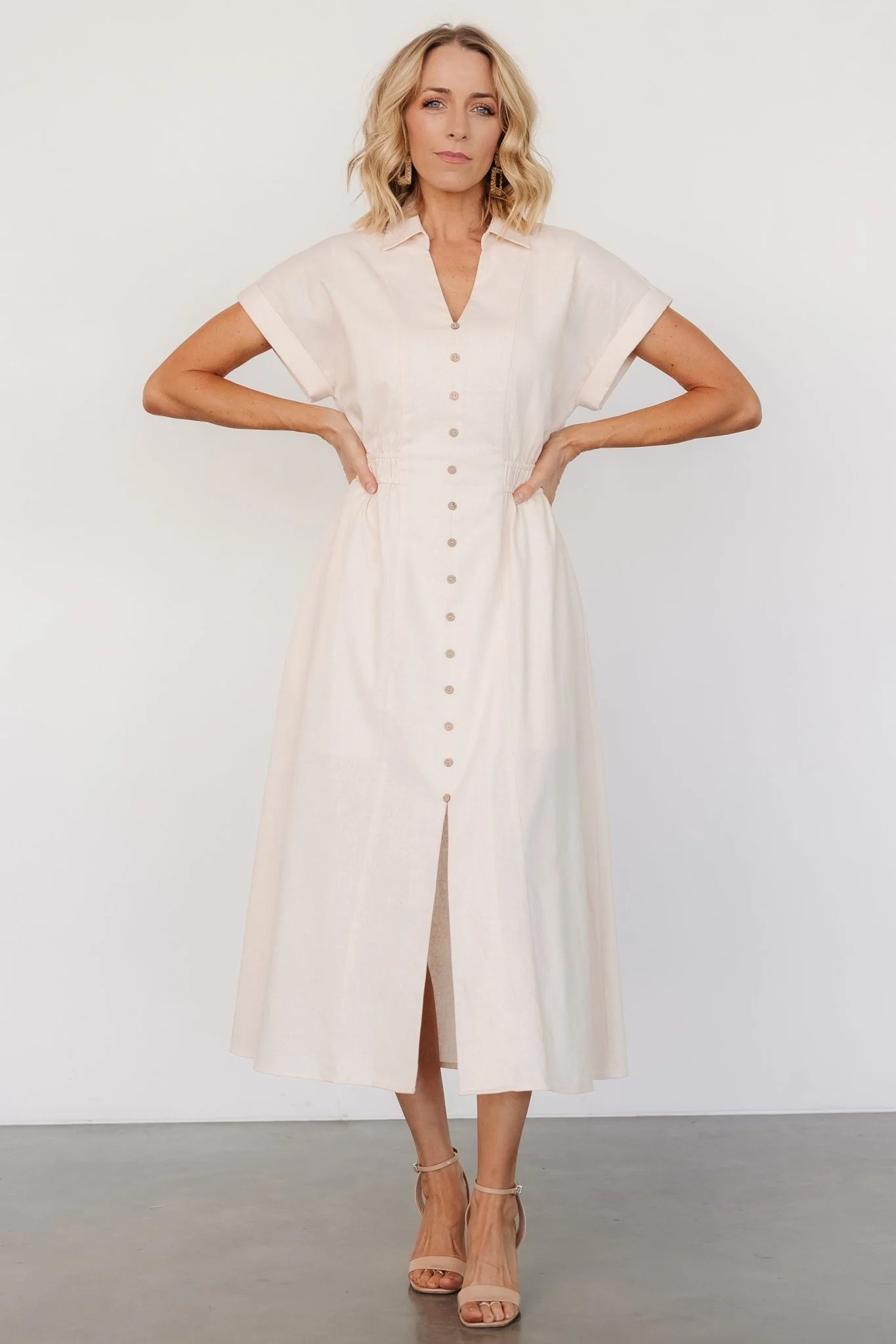 Larah Button Dress | Natural - Jamouz