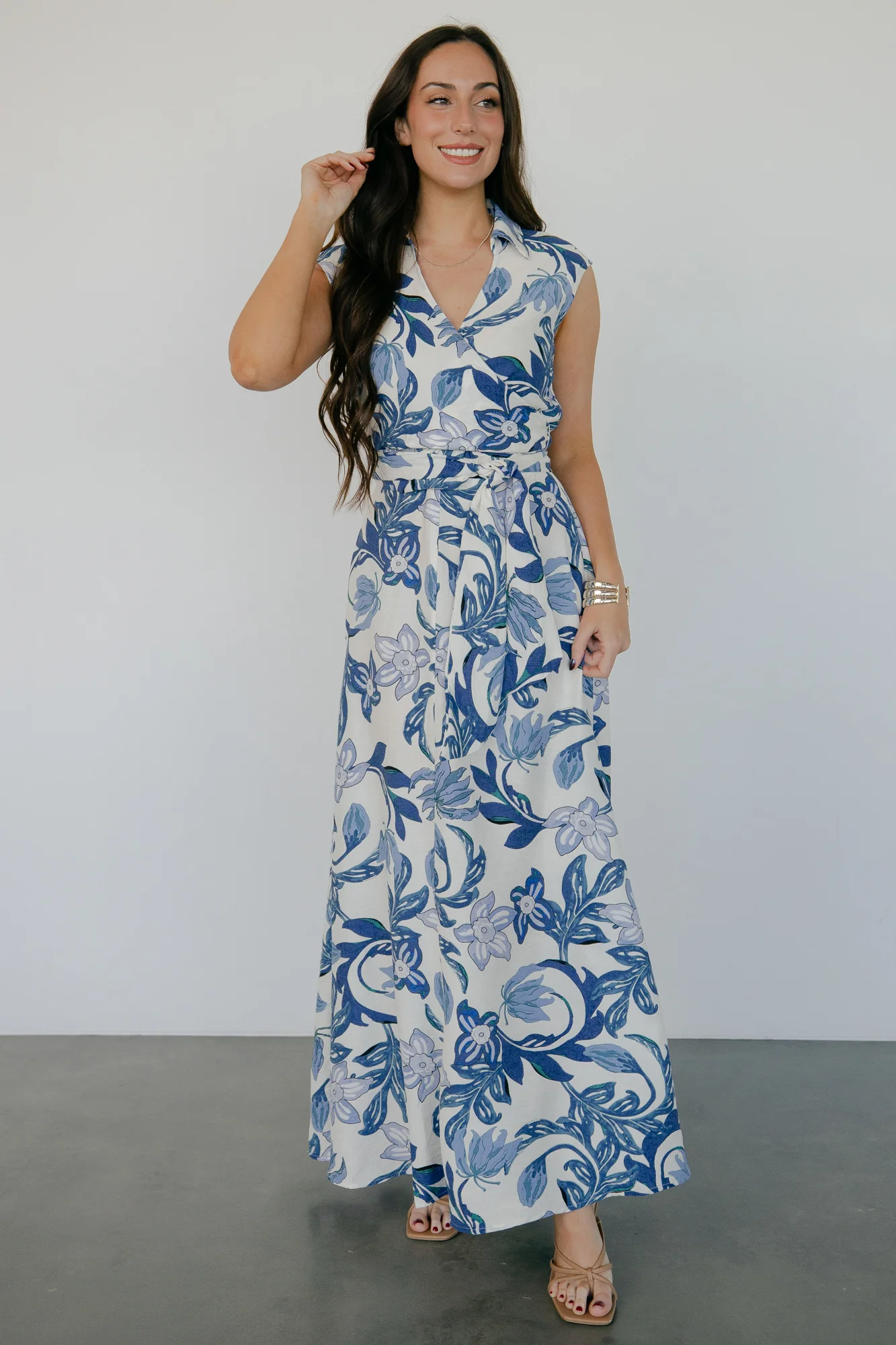 Almeria Maxi Dress | Ivory + Blue Floral - Jamouz