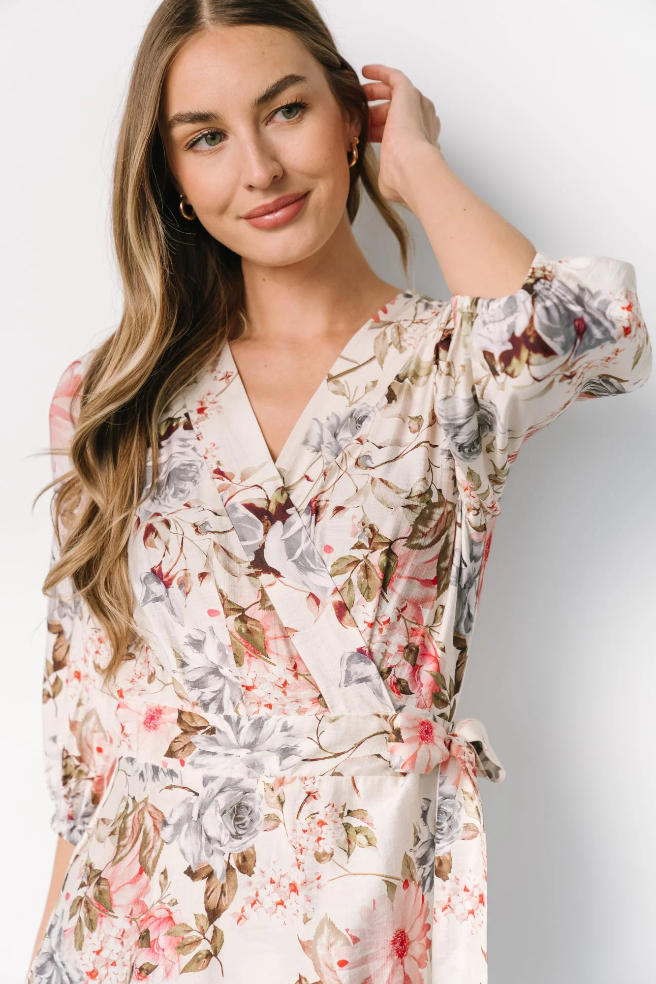 Fiorina Wrap Midi Dress | Ivory Multi Floral - Jamouz