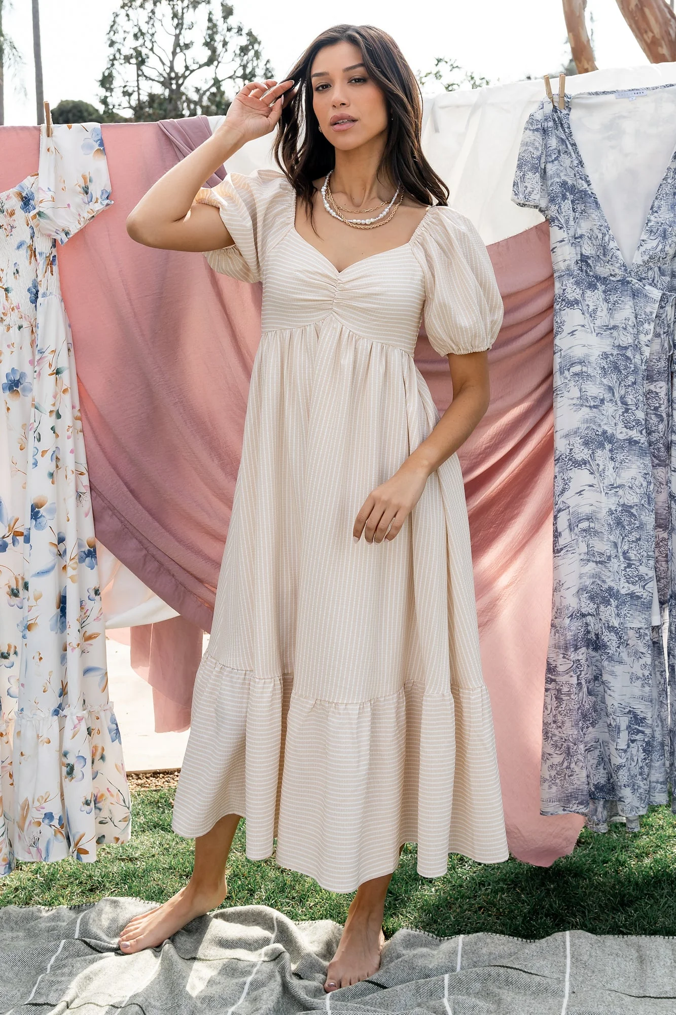 Poppy Midi Dress | Natural + Off White - Jamouz