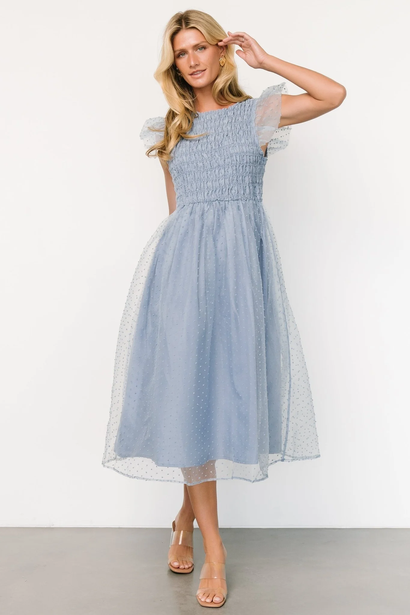 Alice Dot Midi Dress | Dusty Blue - Jamouz