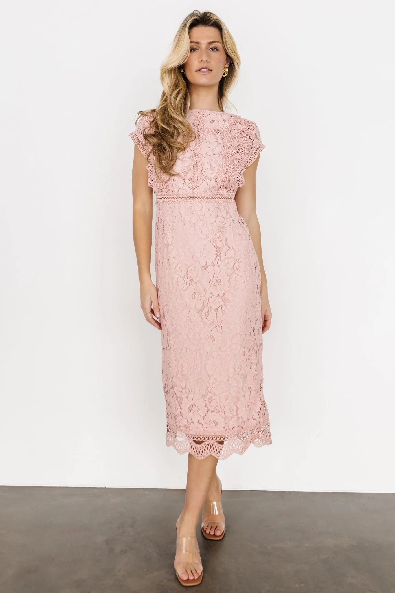 Nessa Lace Midi Dress | Blush - Jamouz