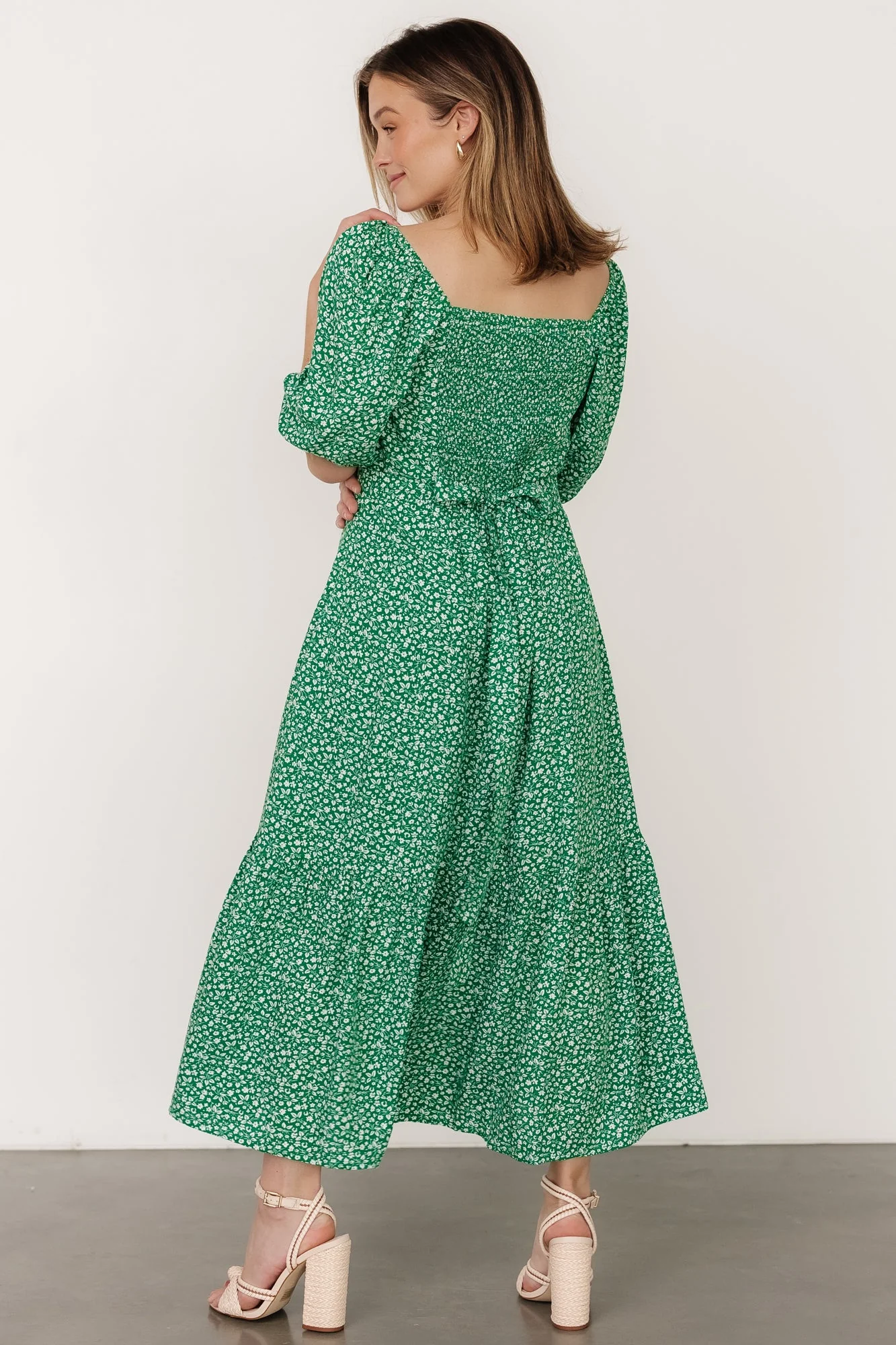 Elisabeth Button Dress | Green Floral - Jamouz