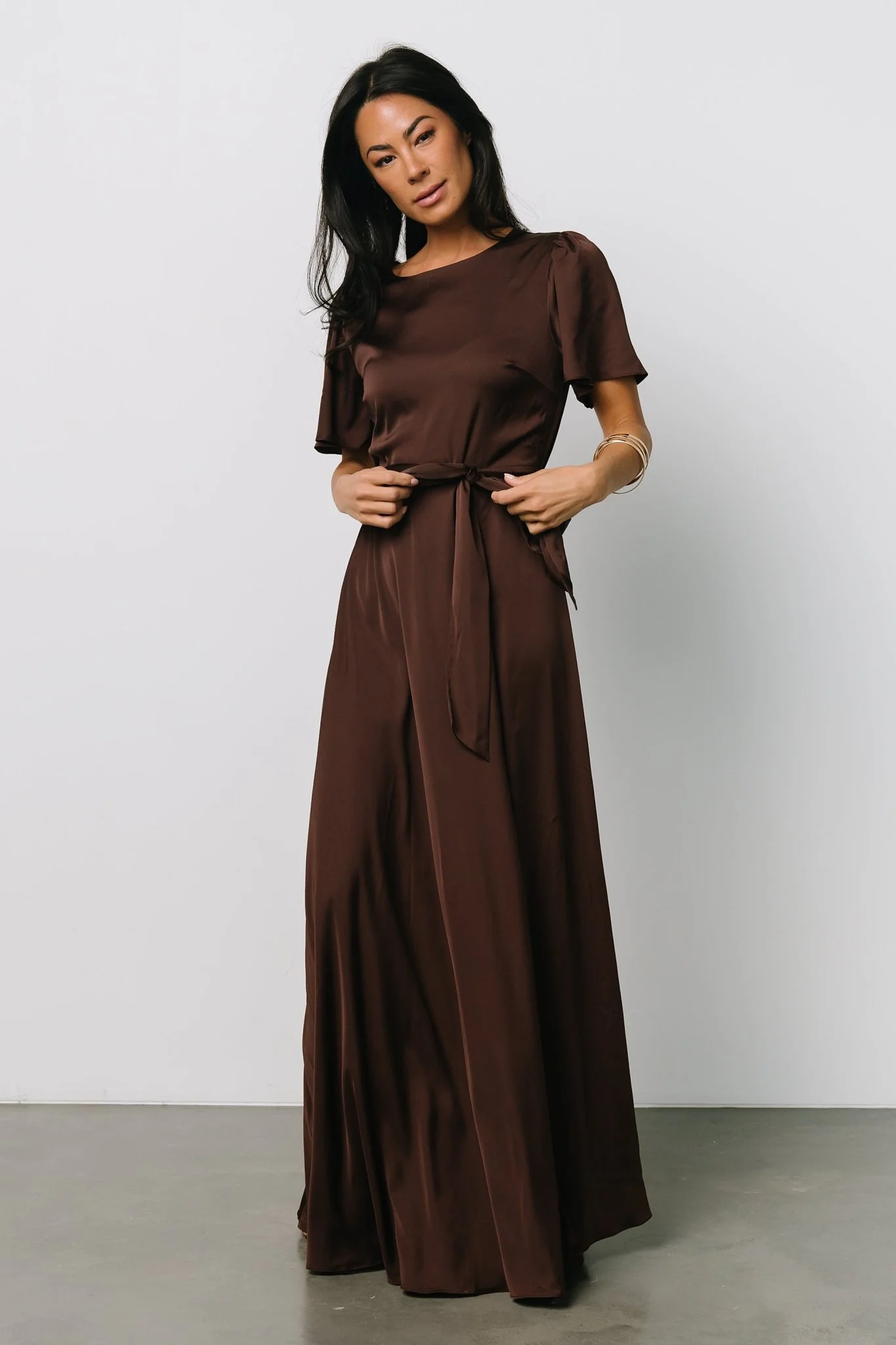 Agnes Satin Maxi Dress | Espresso - Jamouz