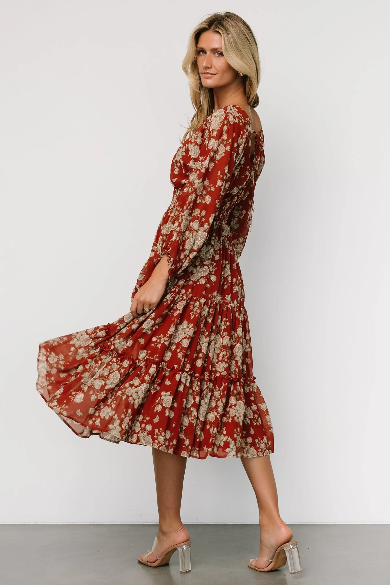 Coventry Tiered Midi Dress | Rust Floral - Jamouz