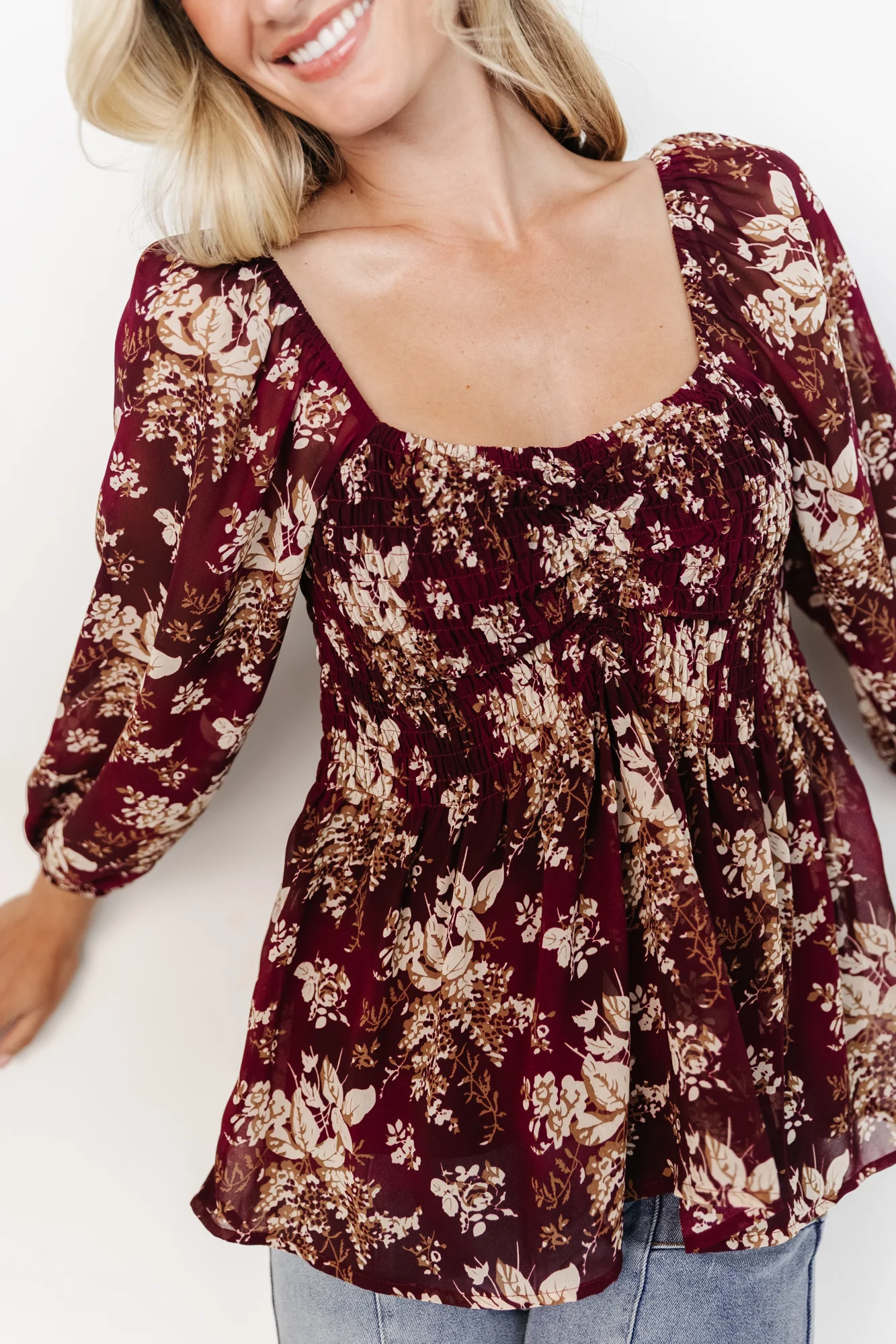 Fenna Smocked Top | Burgundy Floral - Jamouz