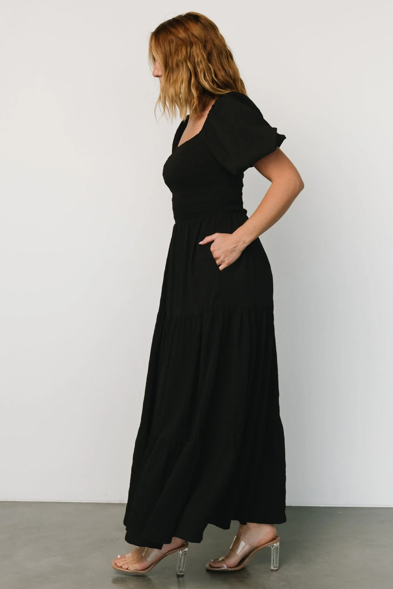 Amaya Smocked Dress | Black - Jamouz