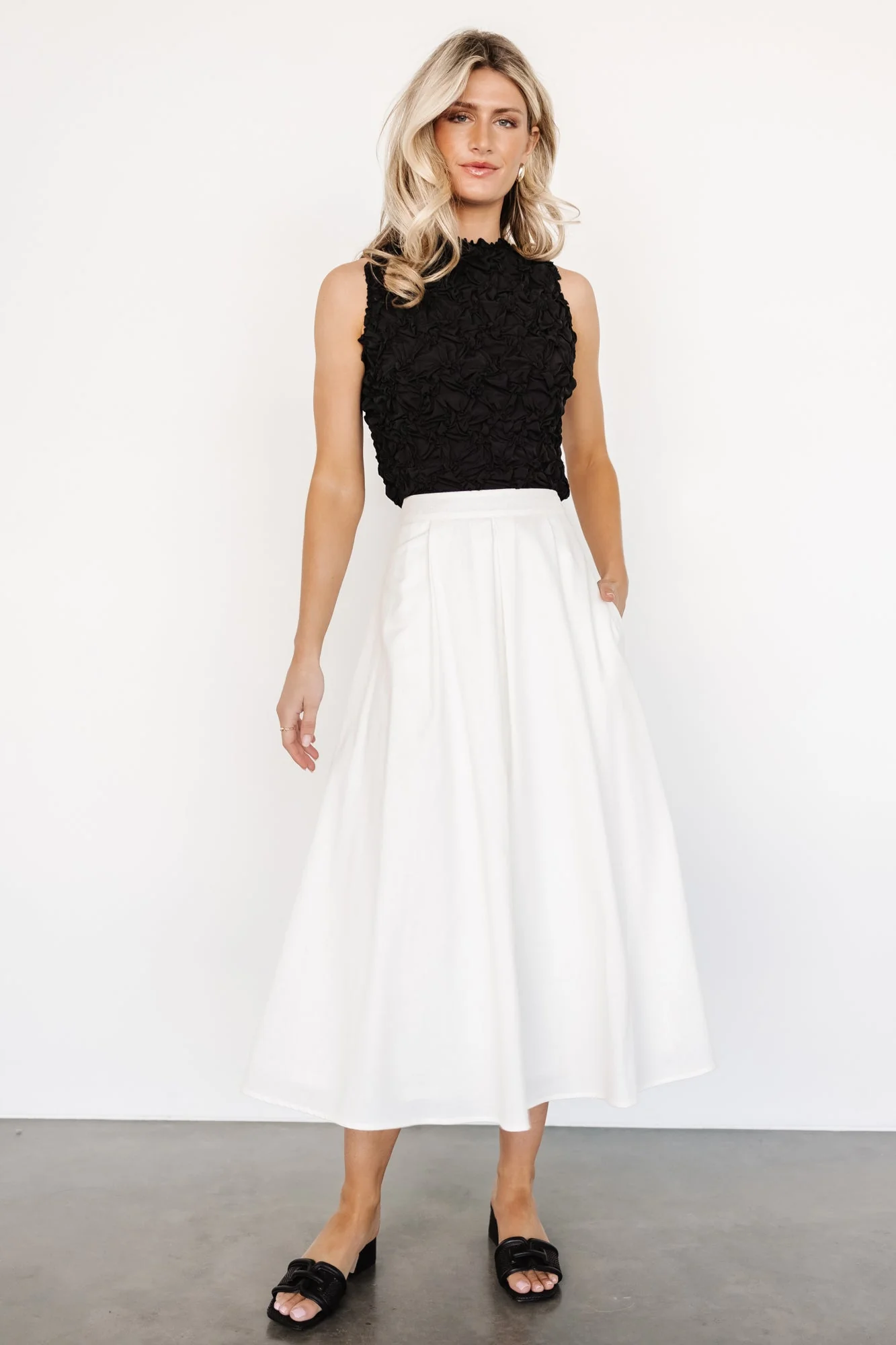 Katie Pleated Midi Skirt | Off White - Jamouz