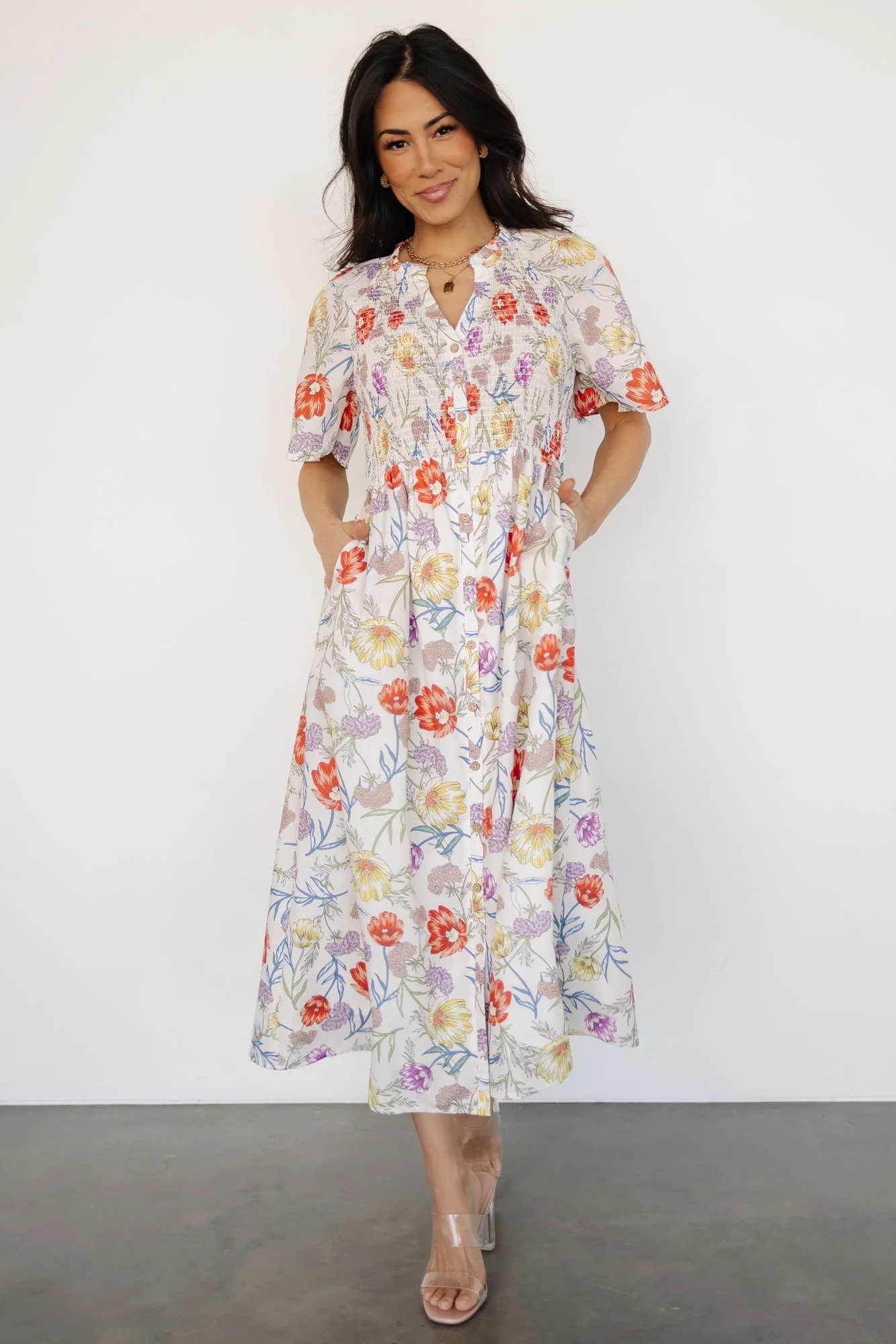 Botega Midi Dress | Ivory Multi Floral - Jamouz