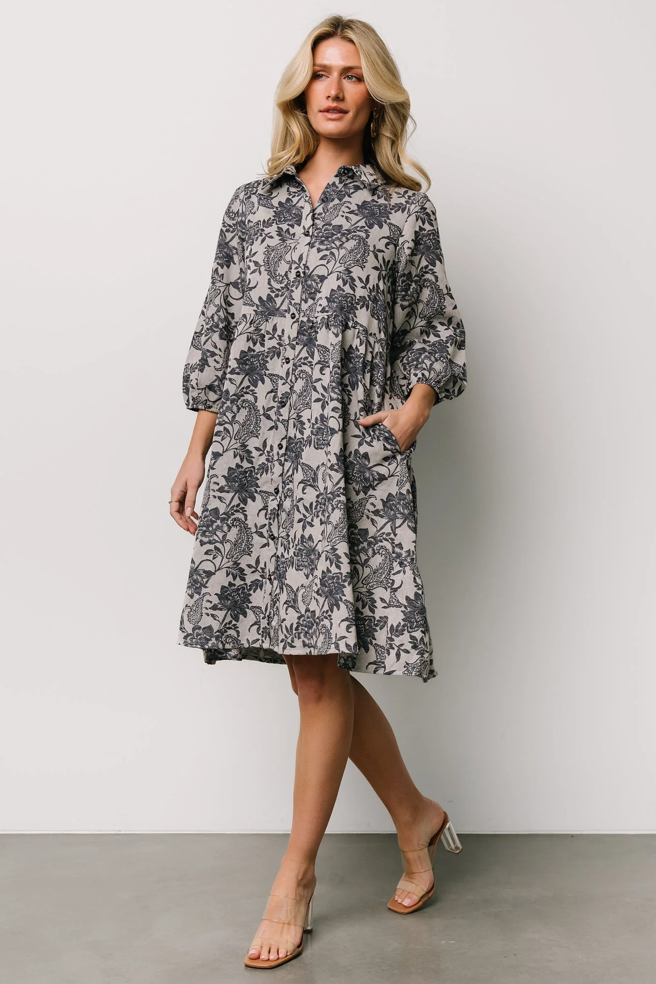 Dakota Babydoll Dress | Navy Print - Jamouz