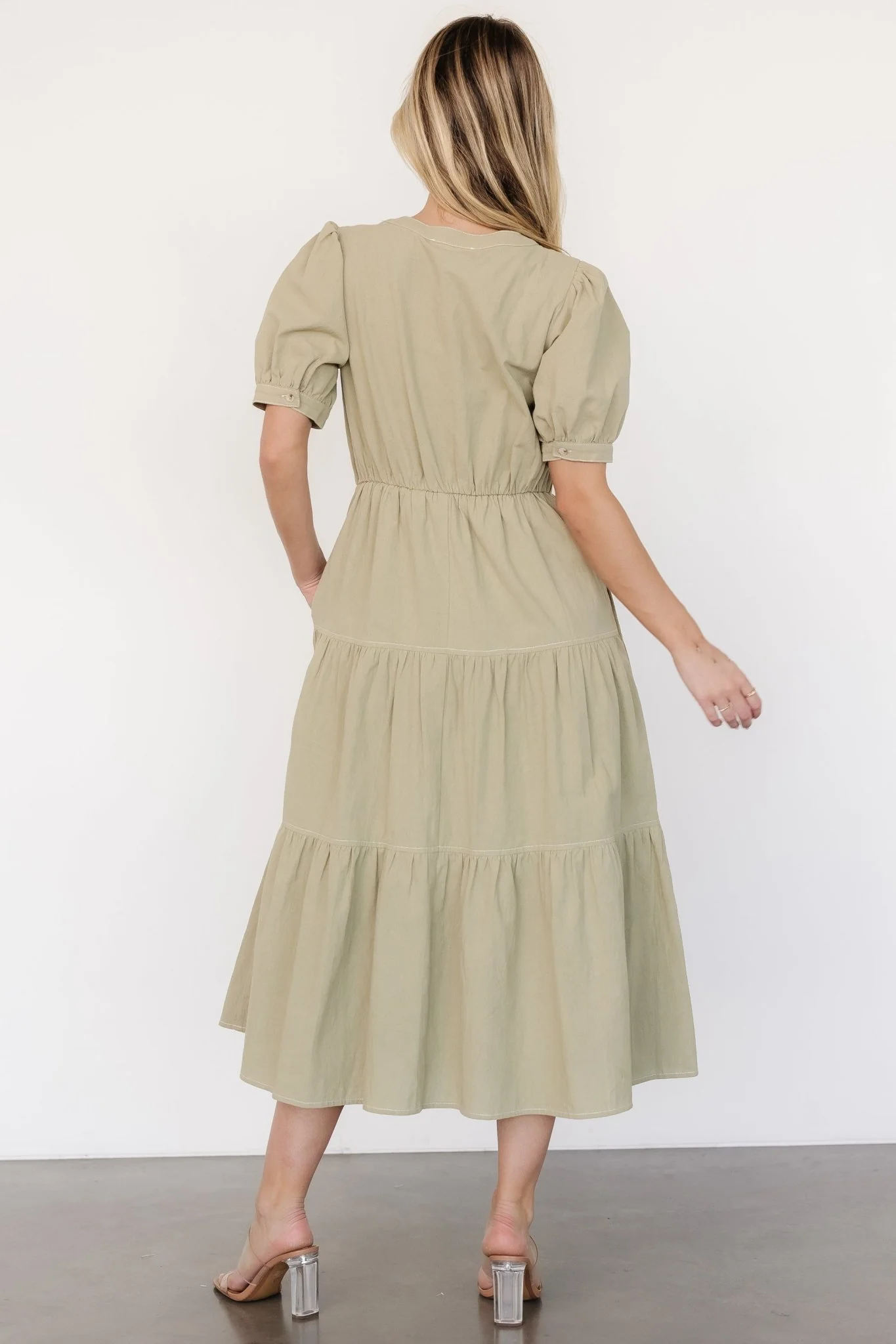 Shelby Button Top Dress | Sage Green - Jamouz