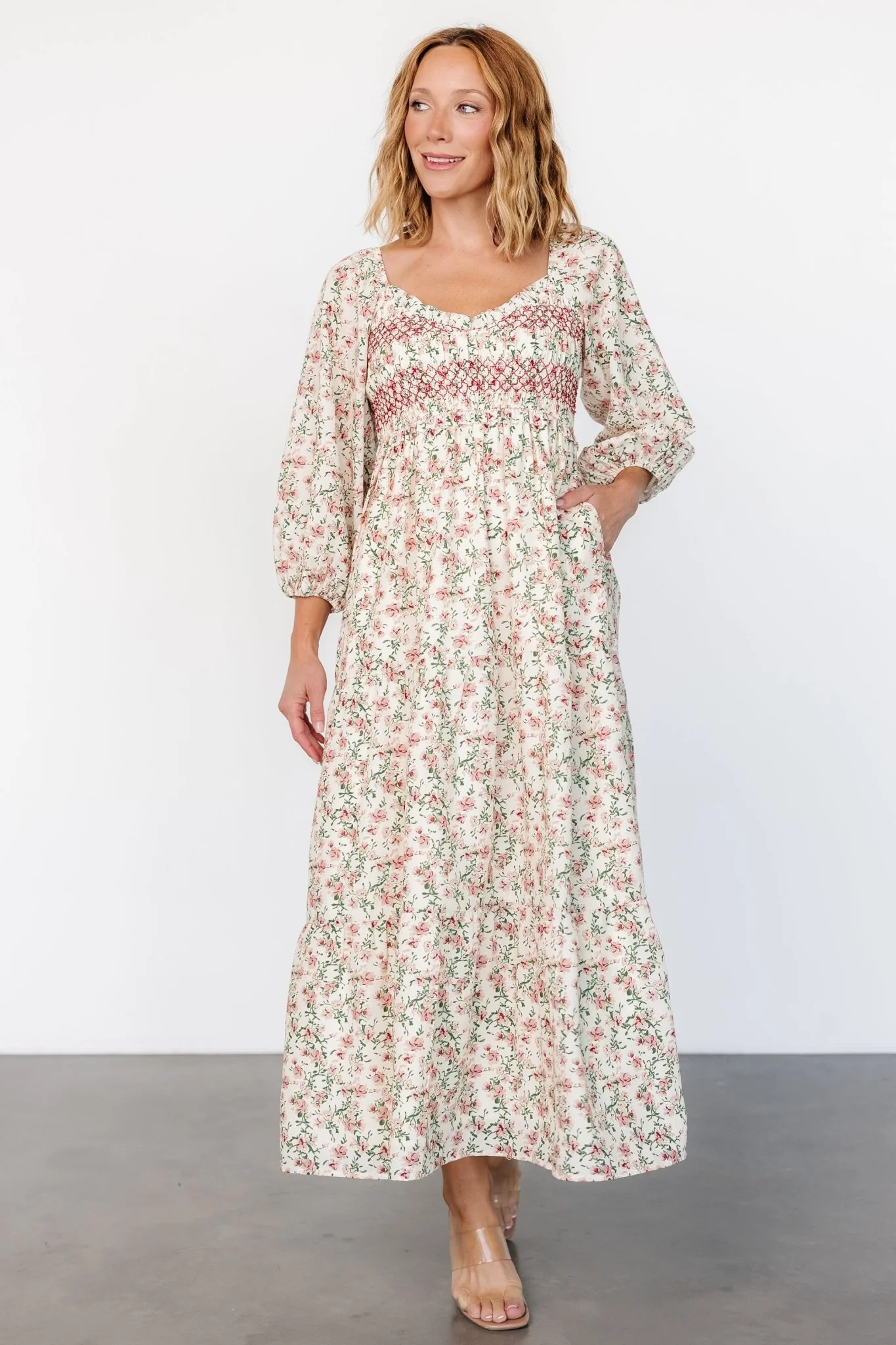Louisa Smocked Maxi Dress | Cream Floral - Jamouz