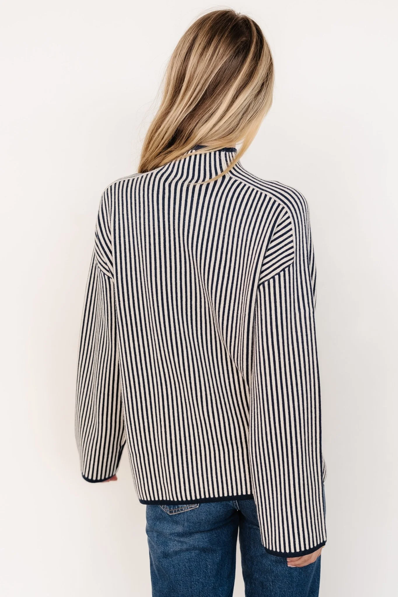 Kat Mock Neck Sweater | Navy Stripe - Jamouz
