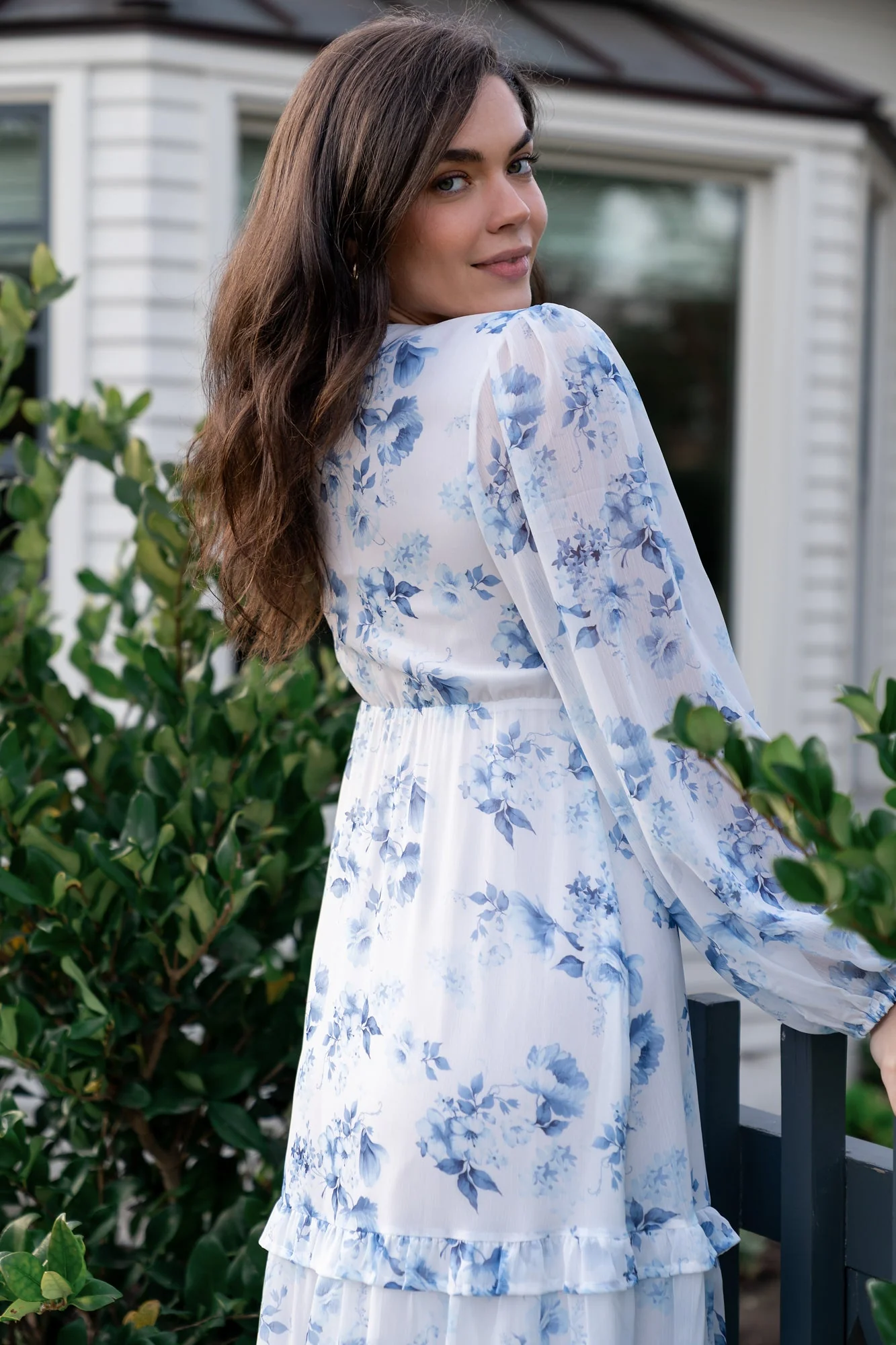 Rumi Deep V Maxi Dress | Off White + Blue Floral - Jamouz