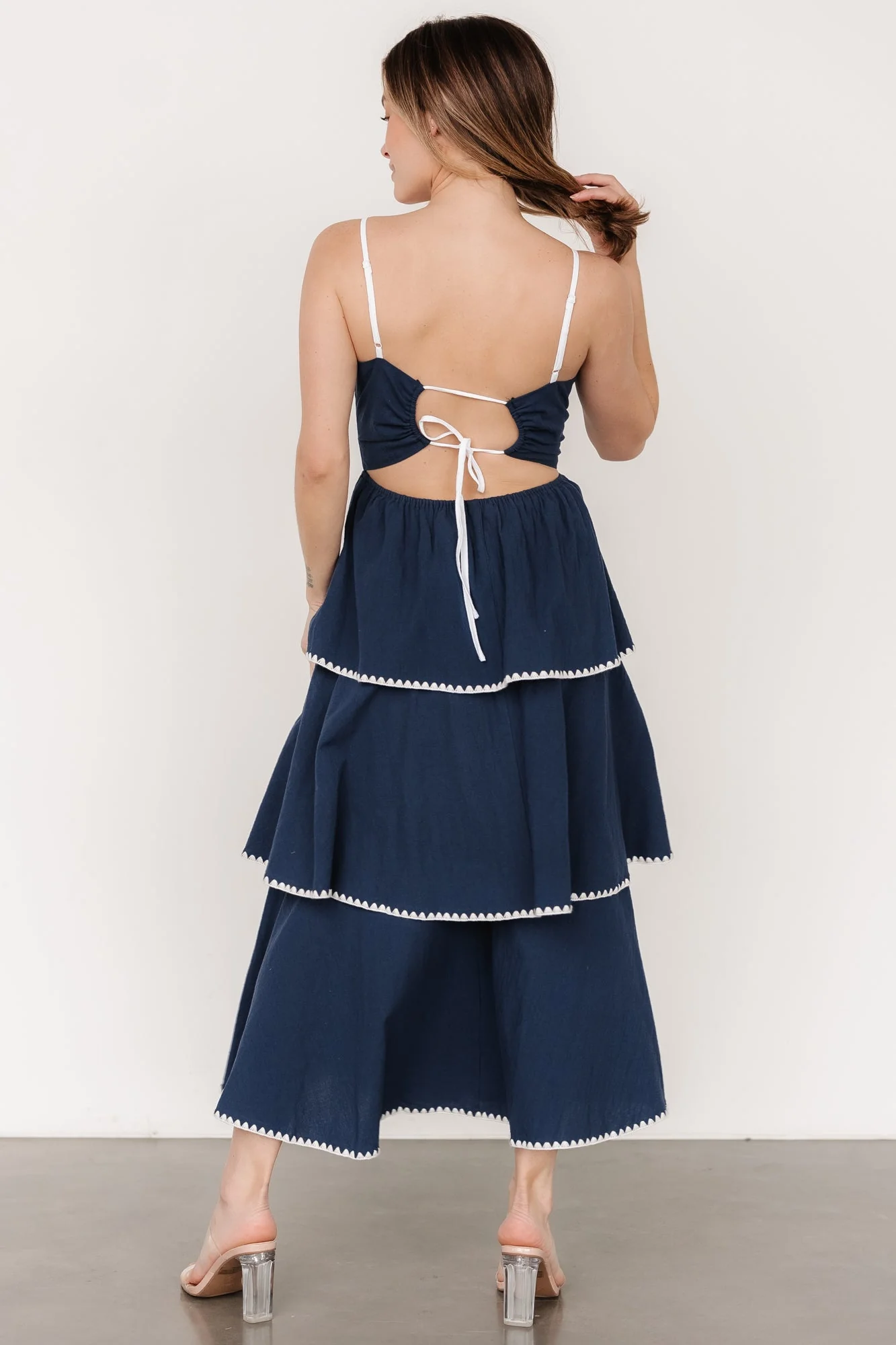 Odette Tiered Dress | Navy + White - Jamouz