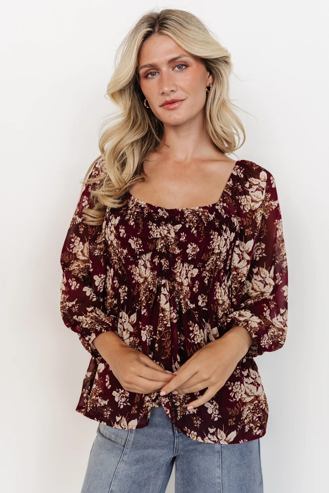 Fenna Smocked Top | Burgundy Floral - Jamouz