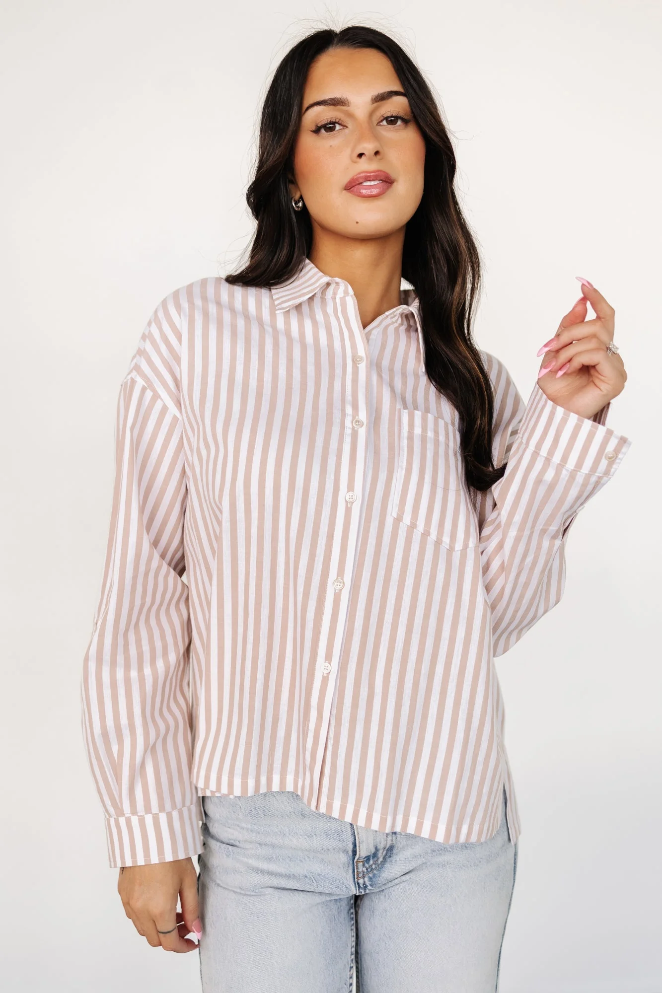 Shasta Button Up Top | Beige Stripe - Jamouz
