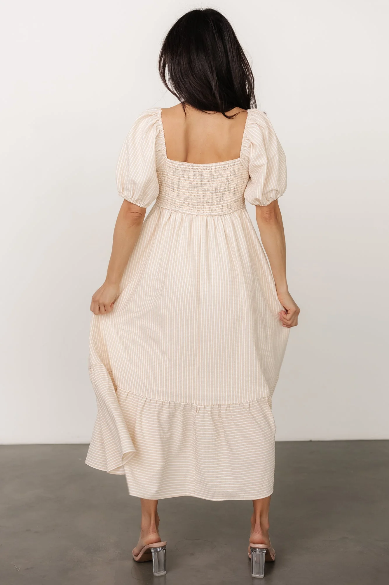 Poppy Midi Dress | Natural + Off White - Jamouz