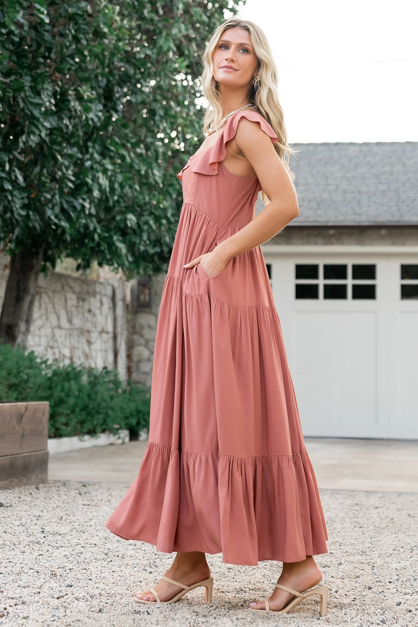 Ellie Ruffle Top Dress | Terracotta - Jamouz