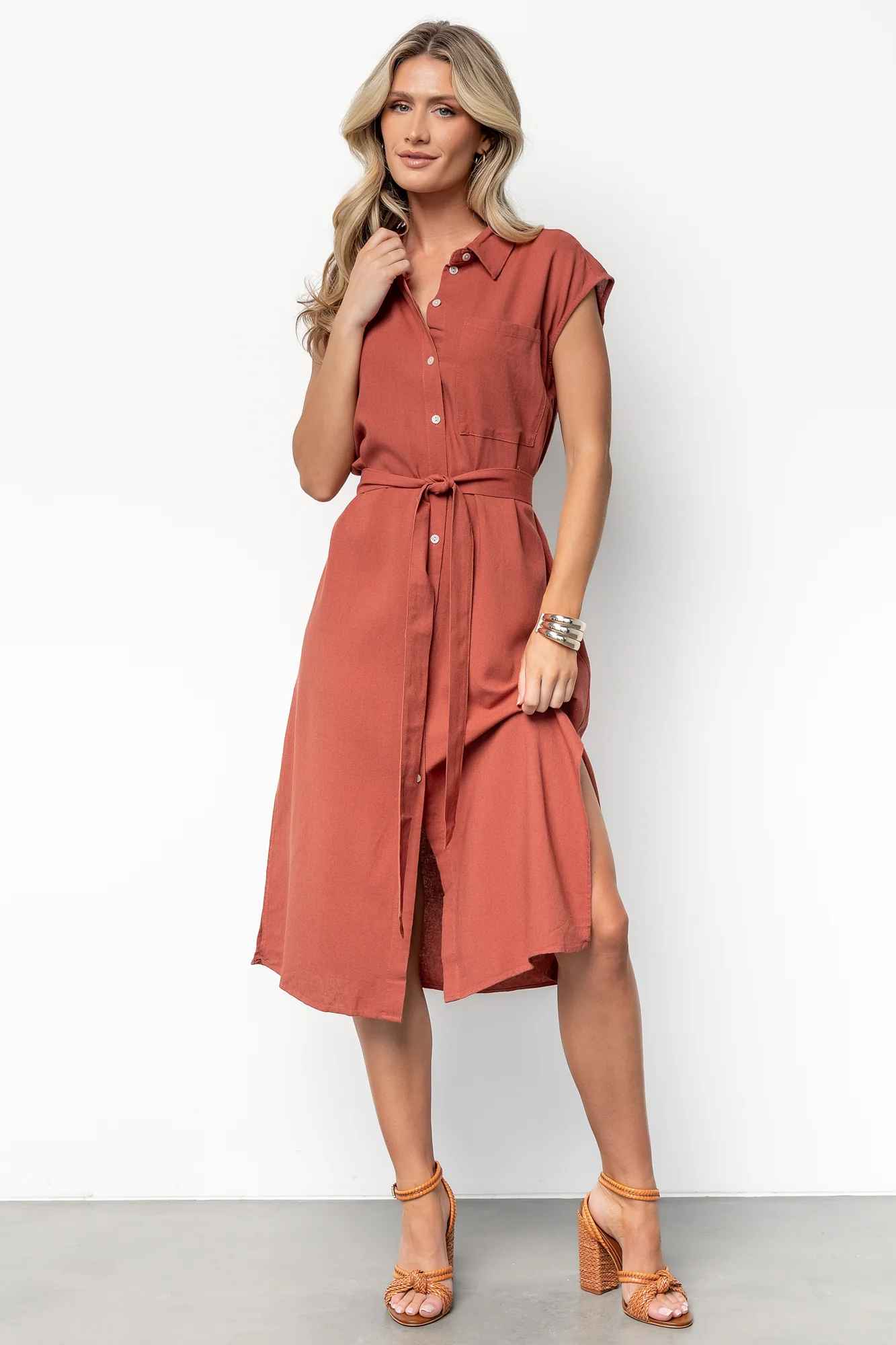 Toledo Button Up Midi Dress | Brick - Jamouz