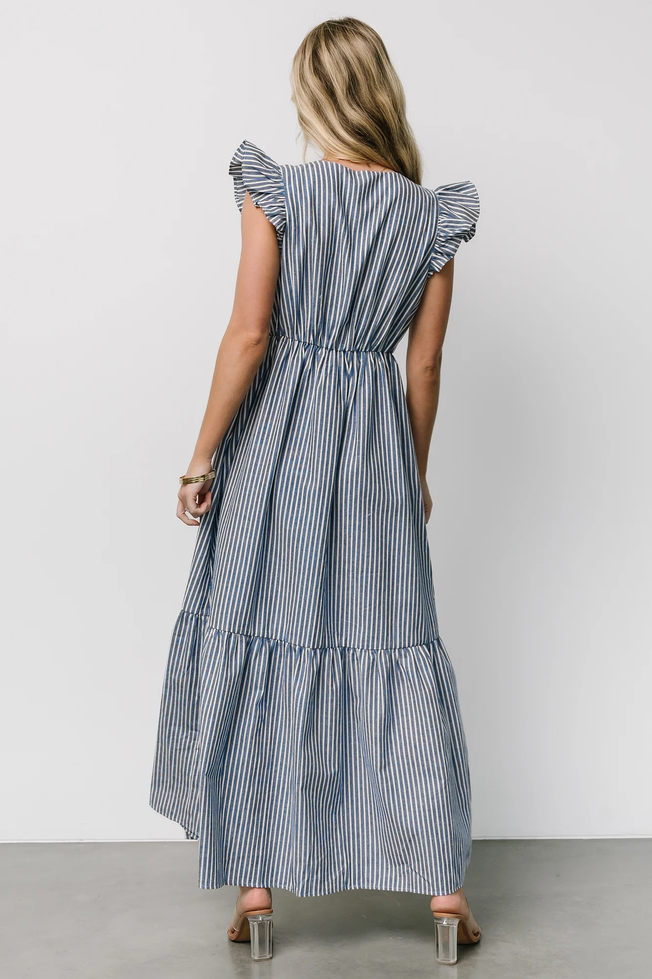 Hettie Button Maxi Dress | Blue Stripe - Jamouz