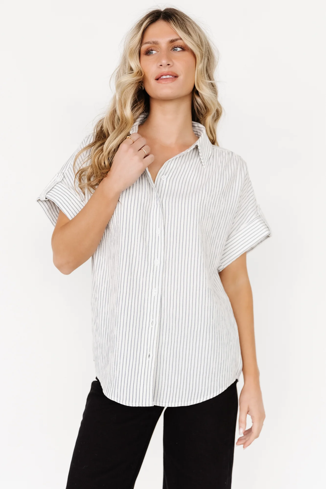 Draya Button Up Top | Light Blue Stripe - Jamouz
