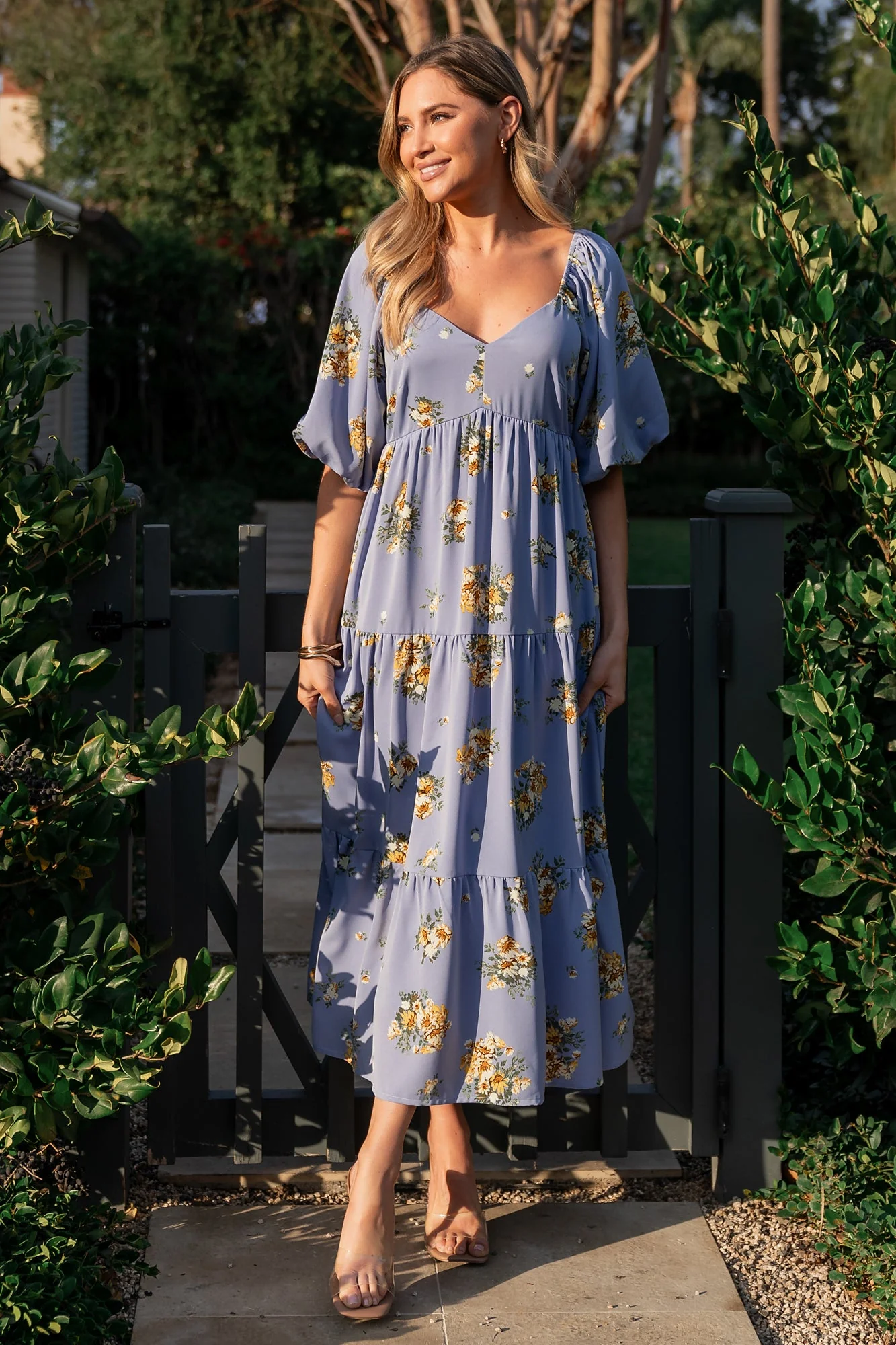 Judith Dress | Blue + Golden Floral - Jamouz