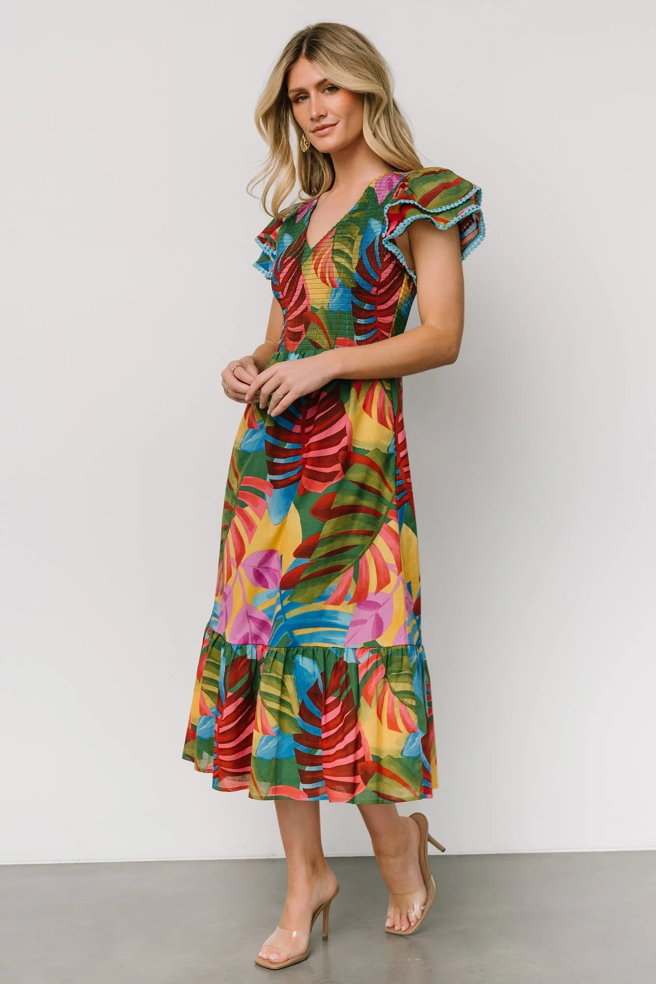 Marielle Smocked Midi Dress | Multi Print - Jamouz