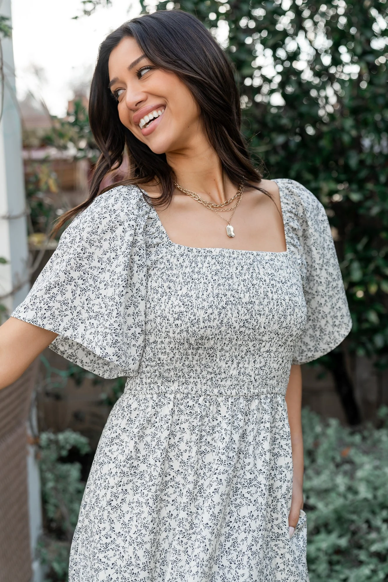 Cassis Smocked Midi Dress | Ivory + Black Floral - Jamouz