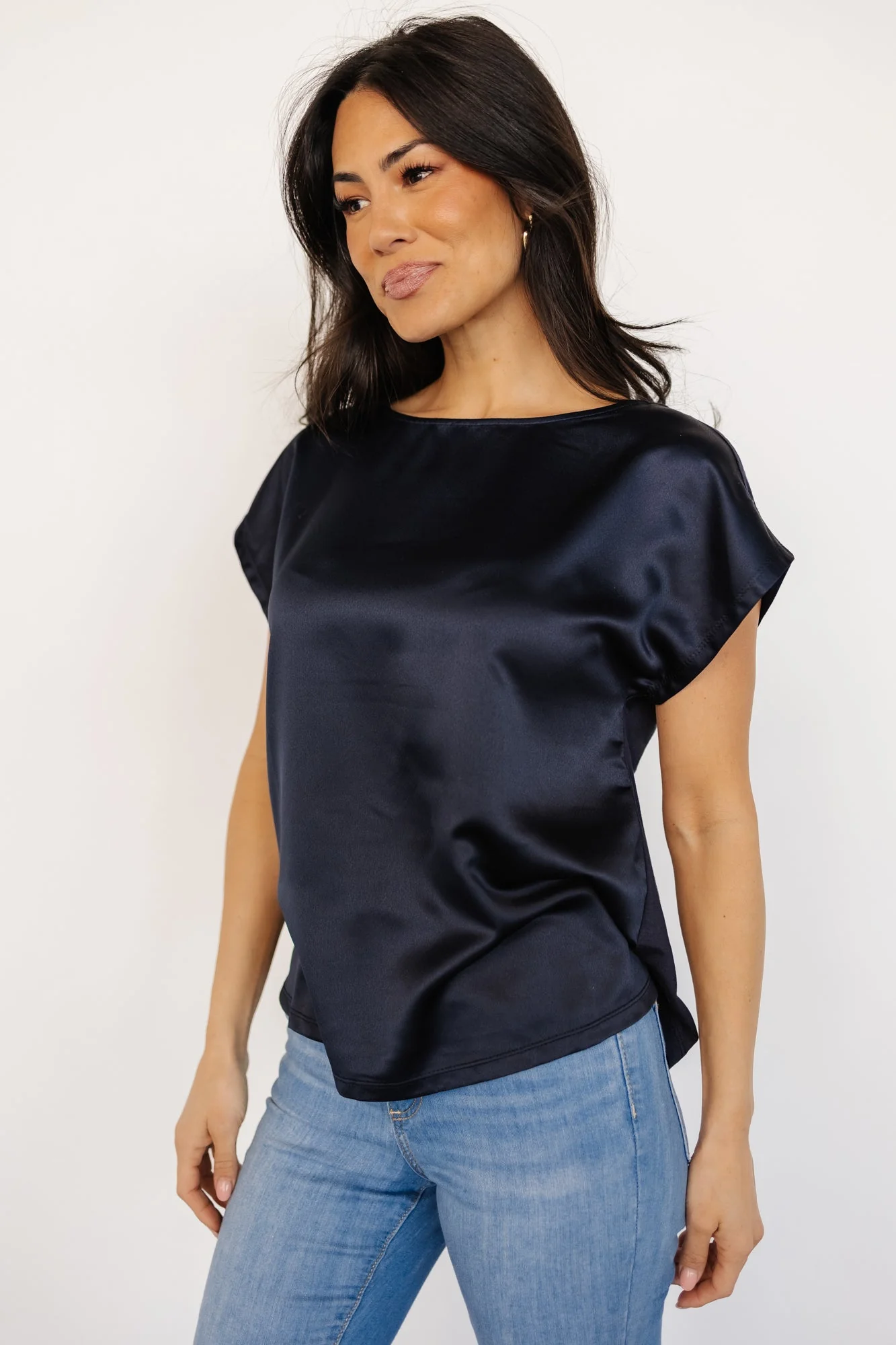 Leonie Satin Top | Navy - Jamouz