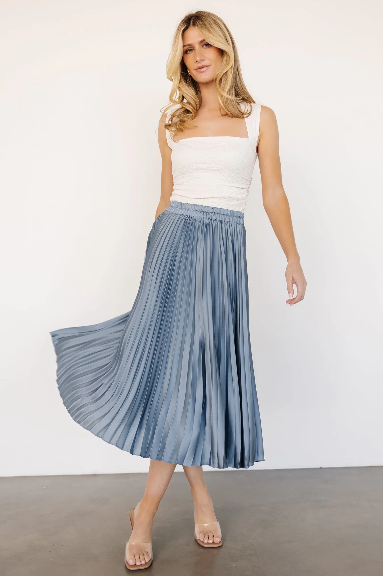 Demetria Pleated Midi Skirt | Steel Blue - Jamouz