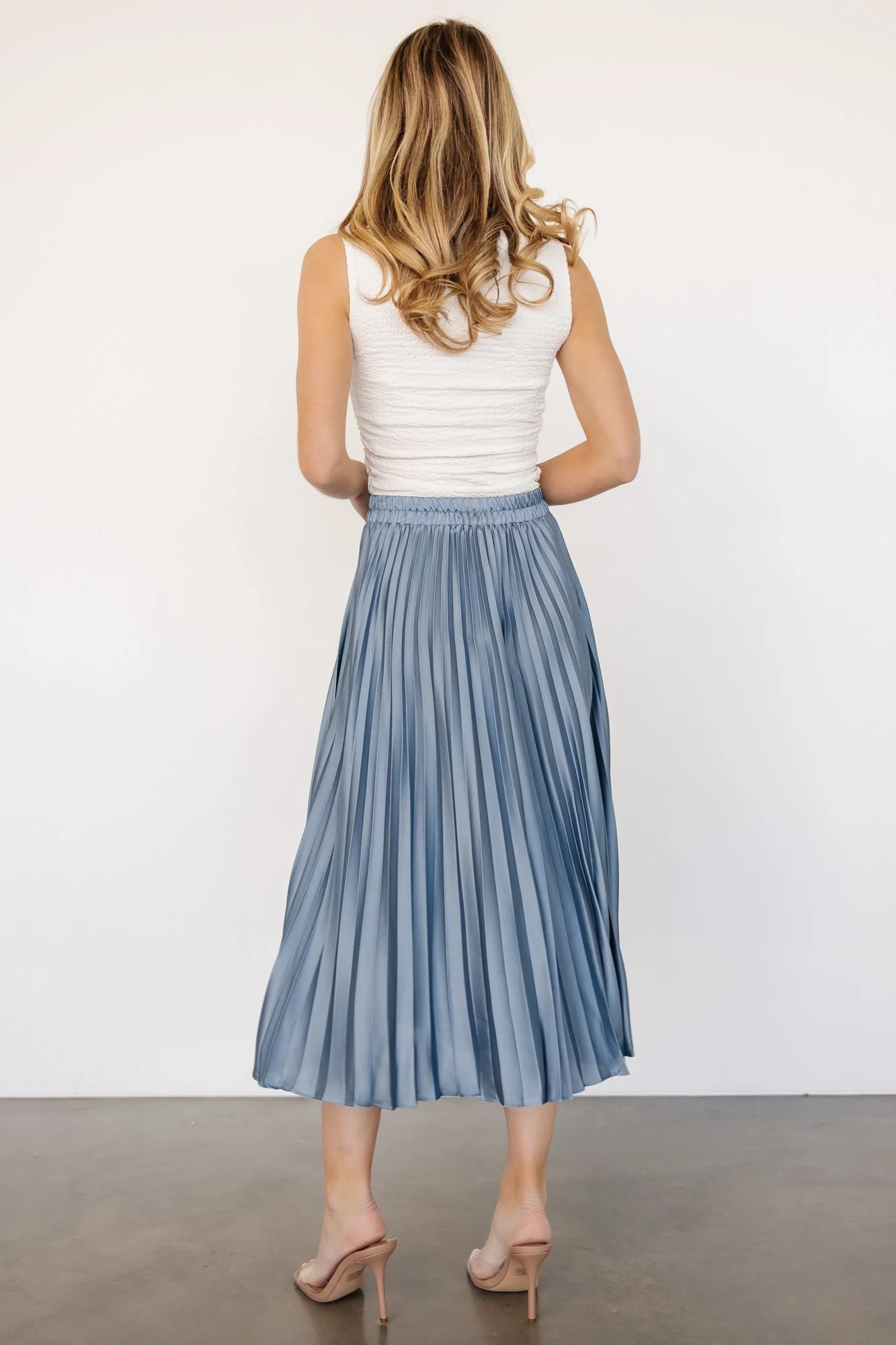 Demetria Pleated Midi Skirt | Steel Blue - Jamouz