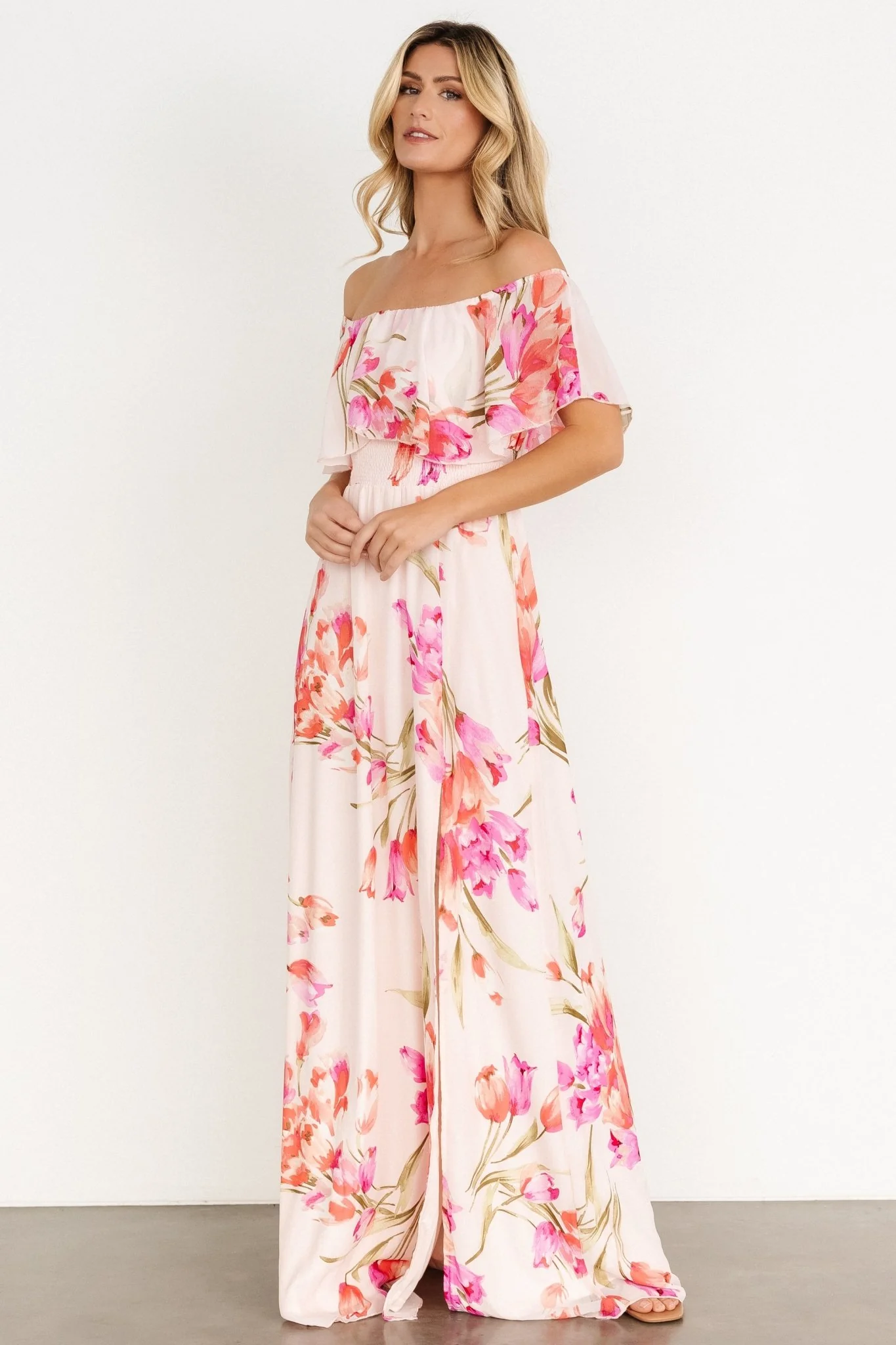 Daphne Off Shoulder Maxi Dress | Blush Floral - Jamouz