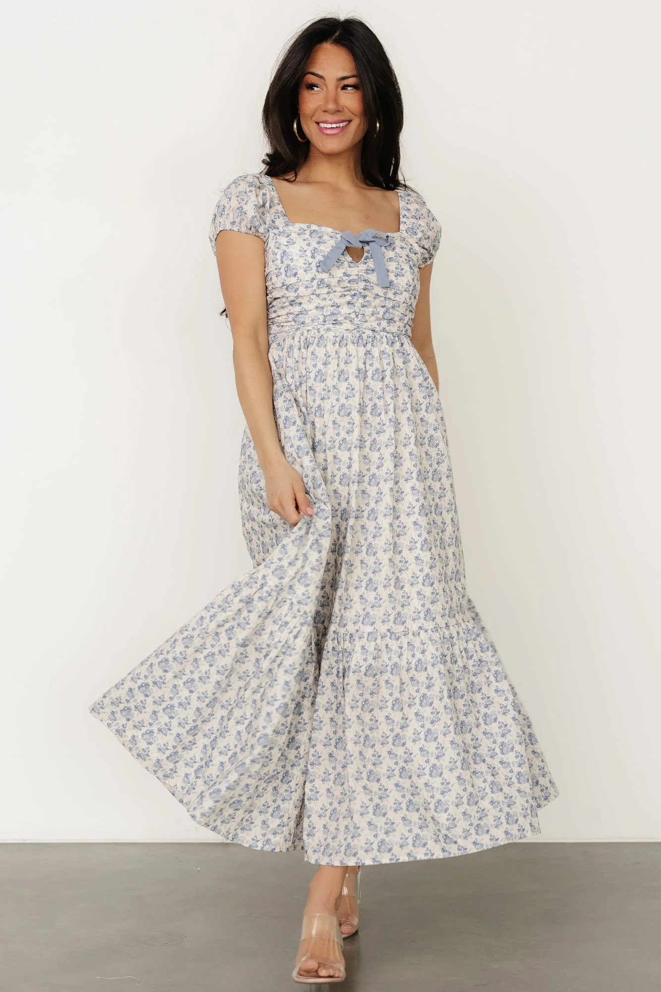 Haven Bow Dress | Ivory + Blue Floral - Jamouz