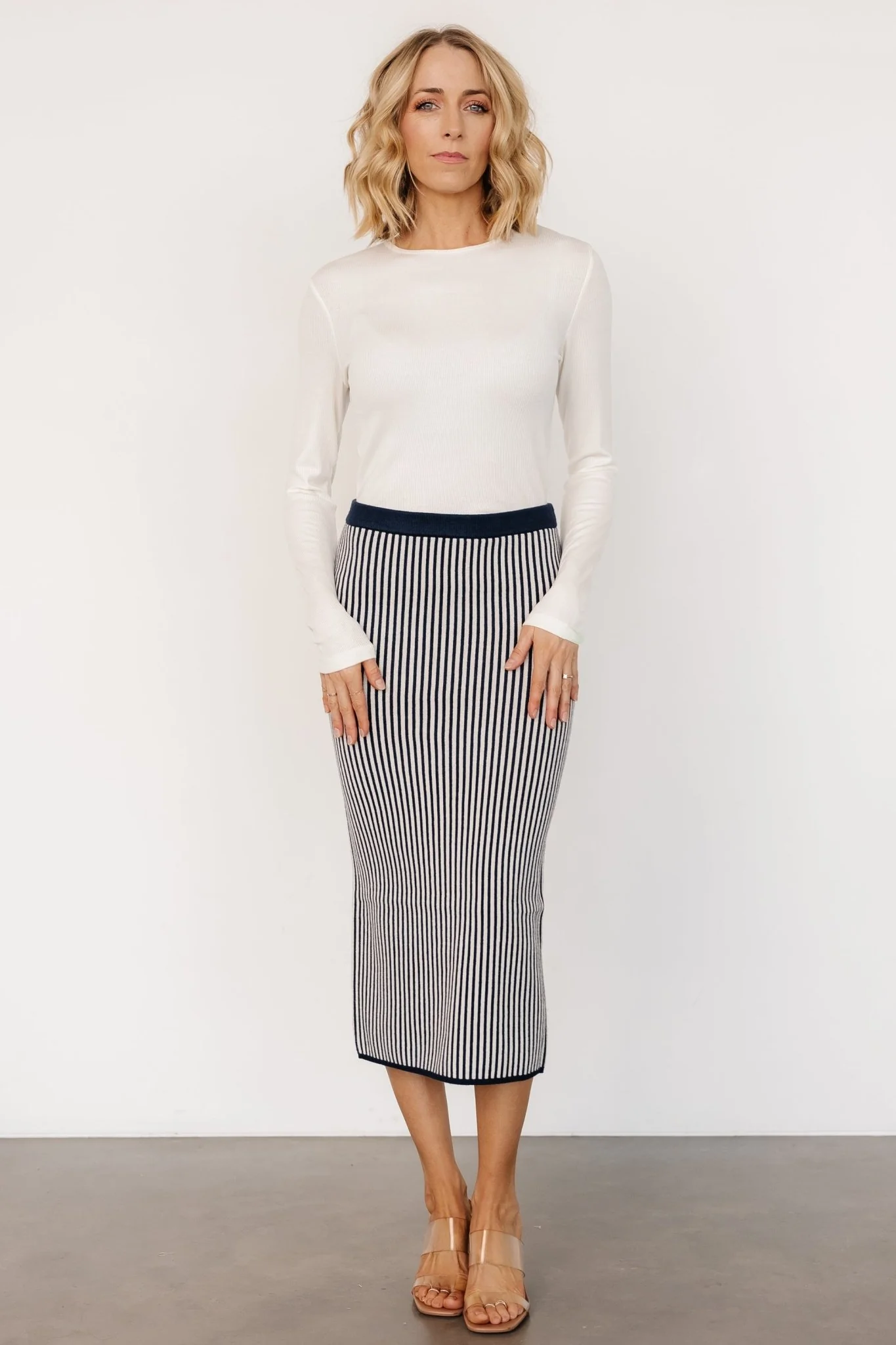 Alonso Knit Midi Skirt | Navy Stripe - Jamouz