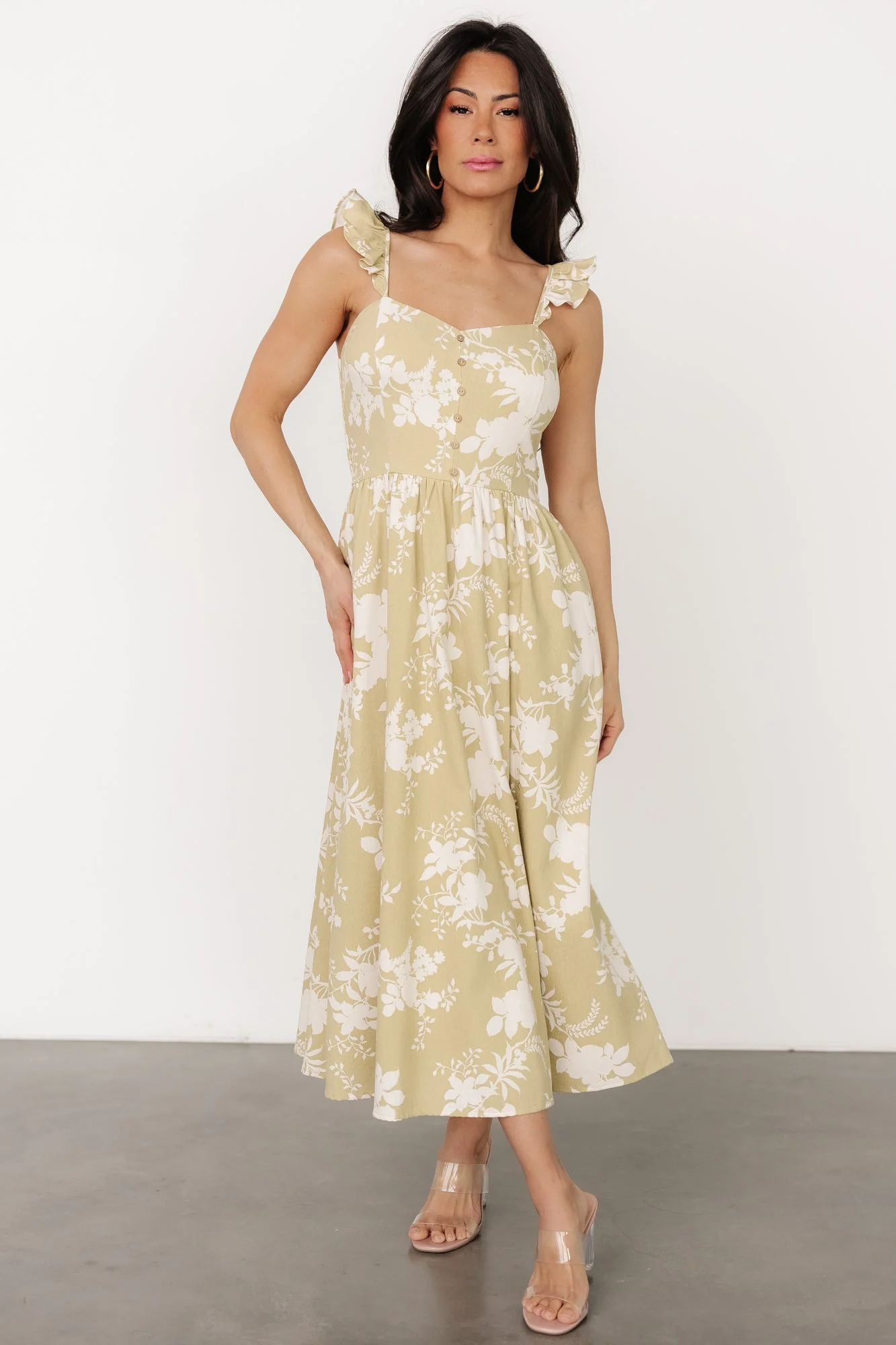 Renna Button Top Dress | Vintage Sage - Jamouz