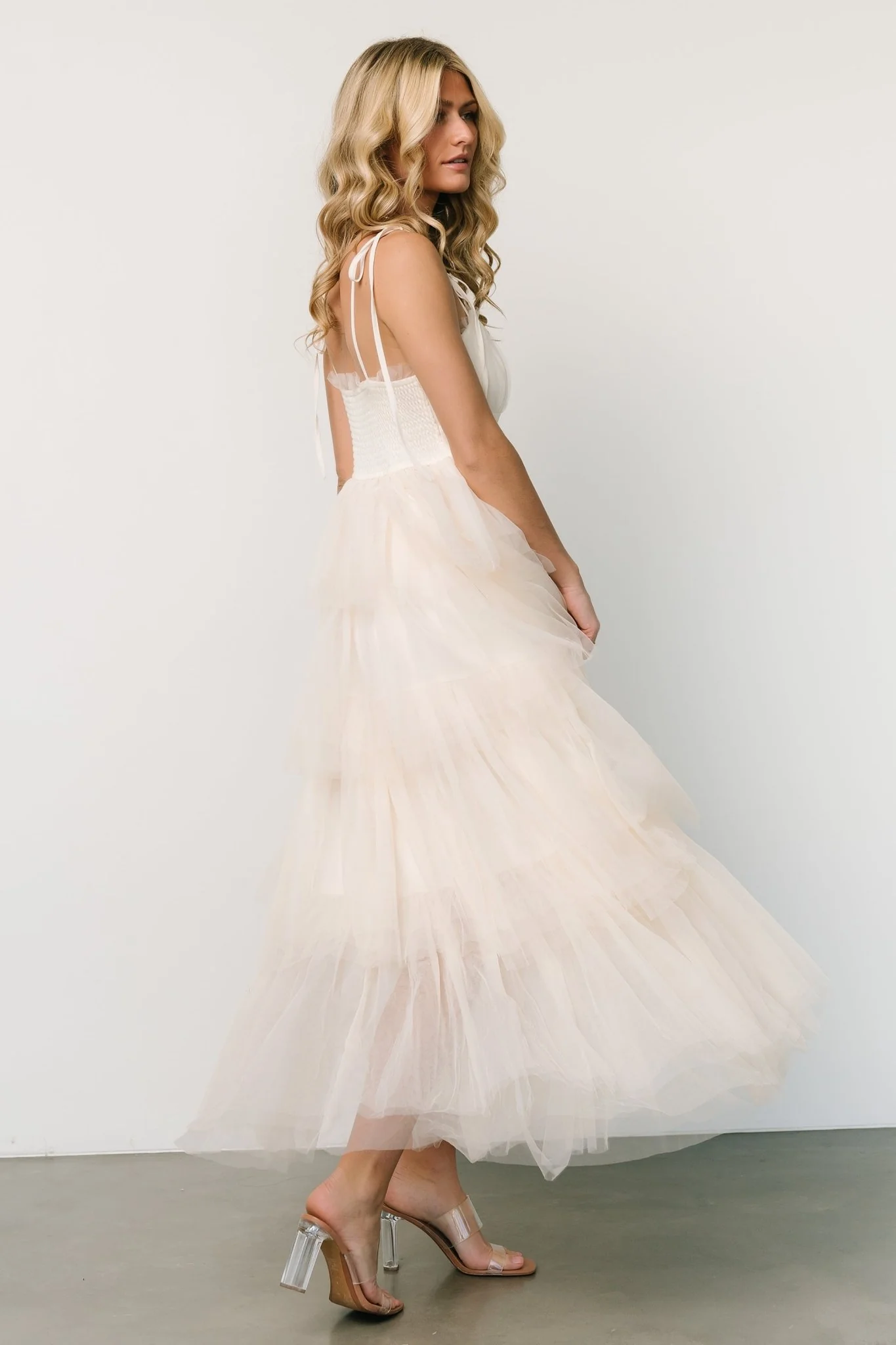 Alora Tulle Tiered Maxi Dress | Cream - Jamouz