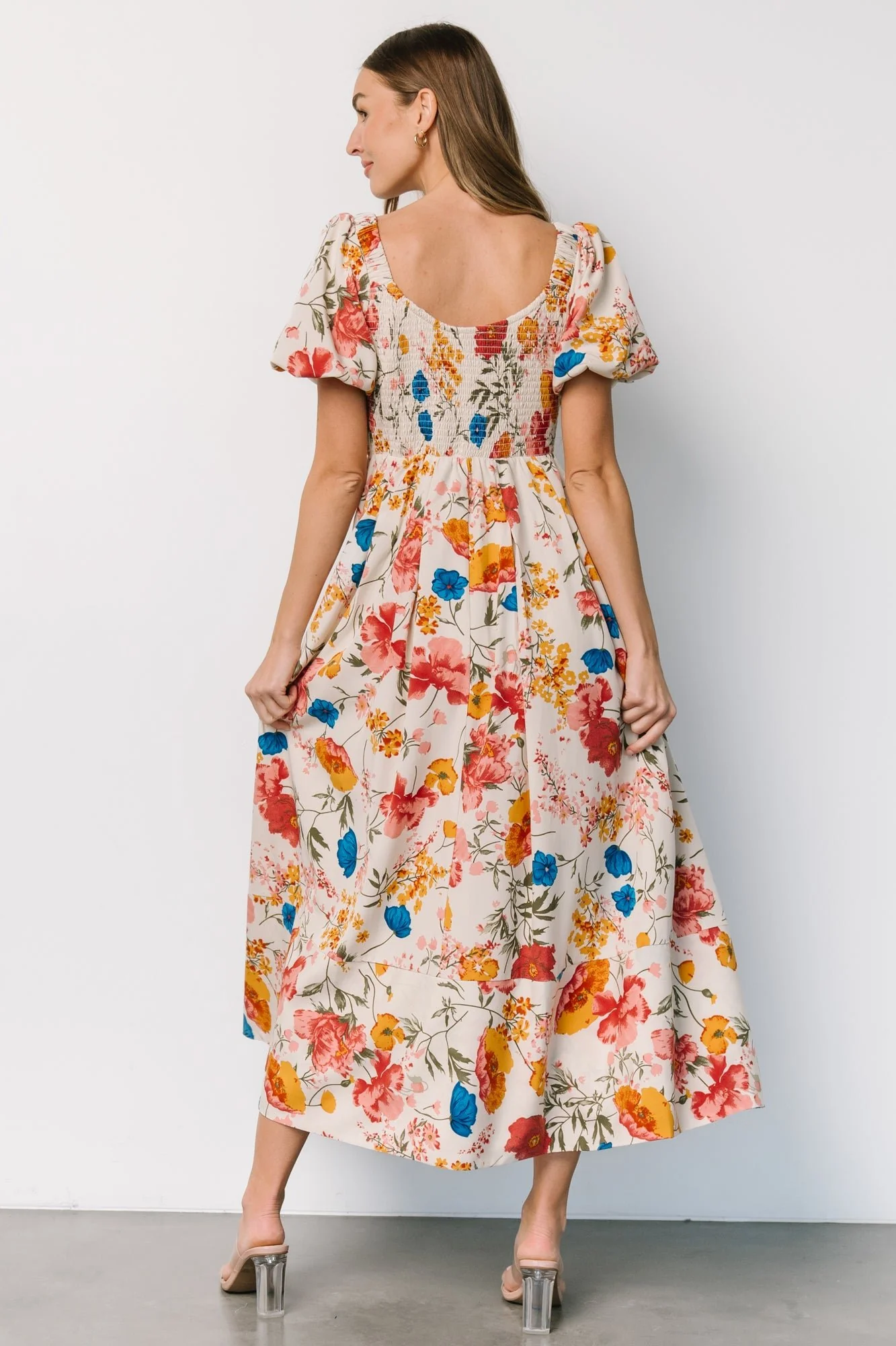 Greta Pleated Maxi Dress | Cream Multi Floral - Jamouz