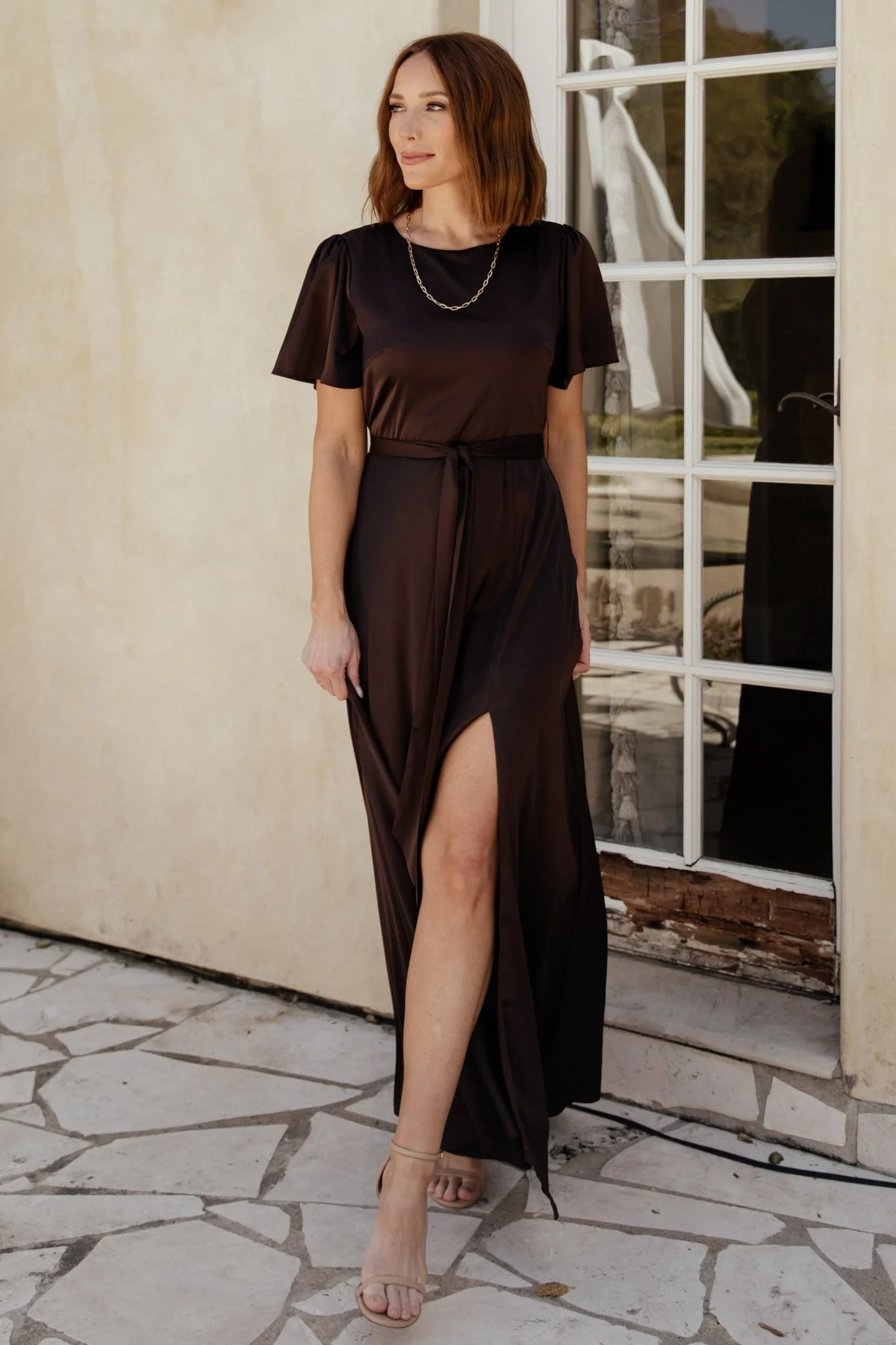 Agnes Satin Maxi Dress | Espresso - Jamouz