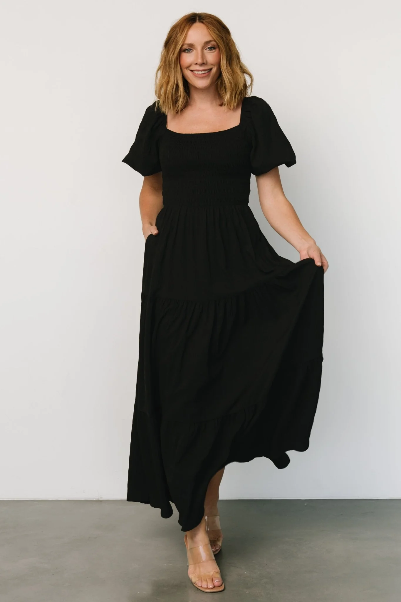 Amaya Smocked Dress | Black - Jamouz